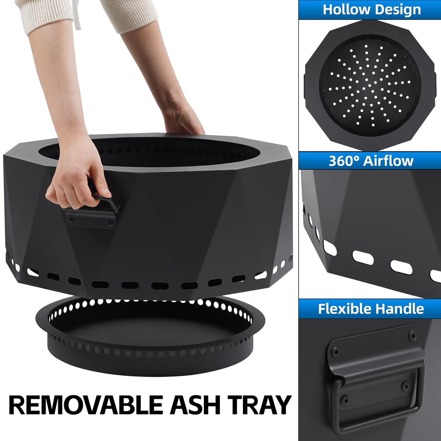 Permade Smokeless Firepit Outdoor-25 Inch Large Smokeless Fire Pits for Outside with Handles, Portable Low Smoke Metal Wood Stove for Camping, Patio, Backyard, Garden, Picnic-XL