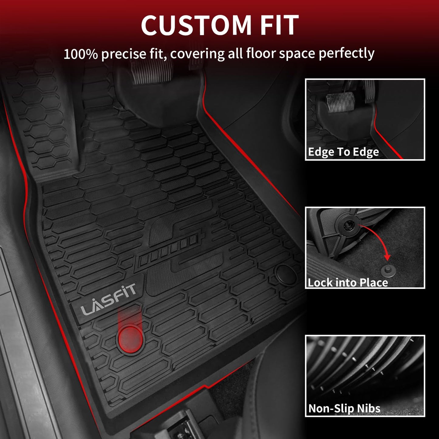 LASFIT Floor Mats and Trunk Mat for Ford Mustang Mach-E 2026 2025 2024 2023 2022 2021 (Cargo Floor in Top Position) All Weather TPE Car Liners, 1st & 2nd Row & Cargo Liner, 4pcs Black