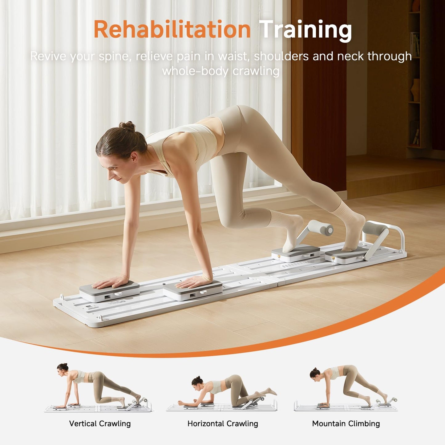 HitGo Pilates Crawling Machine,Portable Foldable Reformer Board, All-in-One Pilates Equipment for Home Workout,Core Strength&Full Body Exercise Kit with Exclusive APP for Small Space Max 265lbs,White