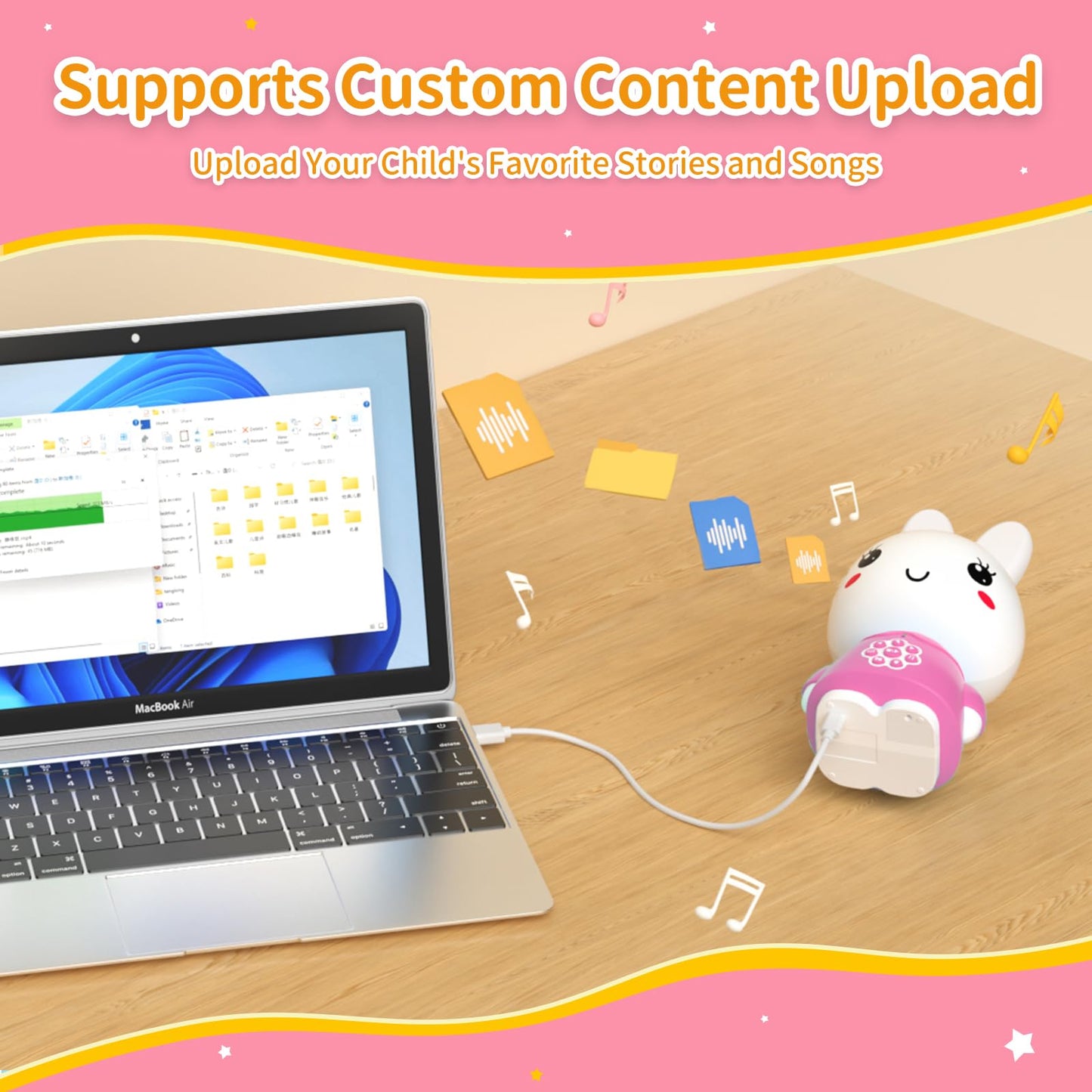 alilo Honey Bunny Kids Music Story Audio Player for Toddlers 1-5, Baby Boy Girl Easter Gifts, Pre-Loaded 16 Stories/48 Nursery Rhymes/12 Soothing Music, with Nightlight, Voice Recording