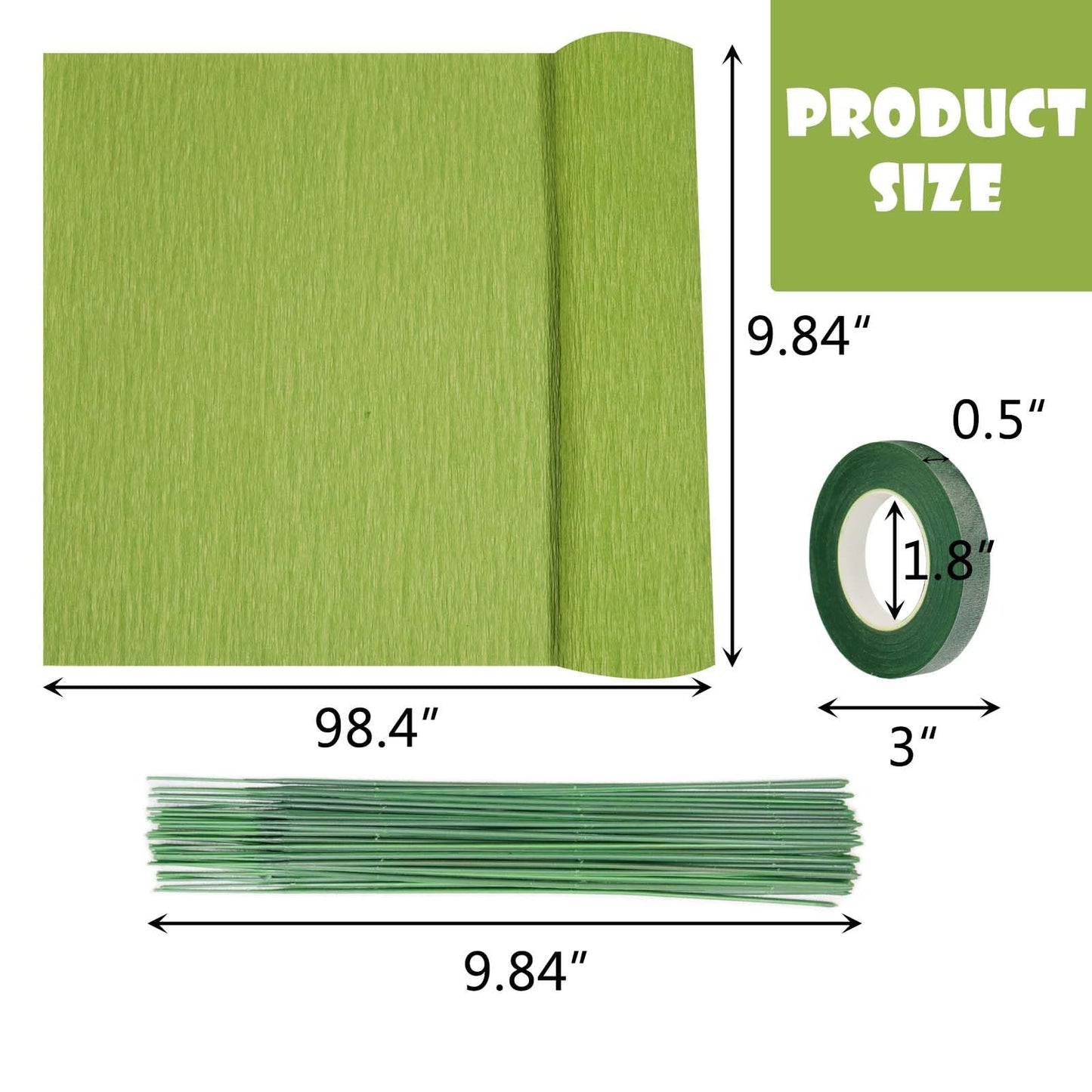 Crepe Paper Flower DIY Kits - 7 Rolls Rainbow Bright Colors Crepe Paper 2 Rolls Green Floral Tape and 50 Green Floral Iron Wire for Wedding Festival Party Wreath Making Supplies DIY Flower Crafts