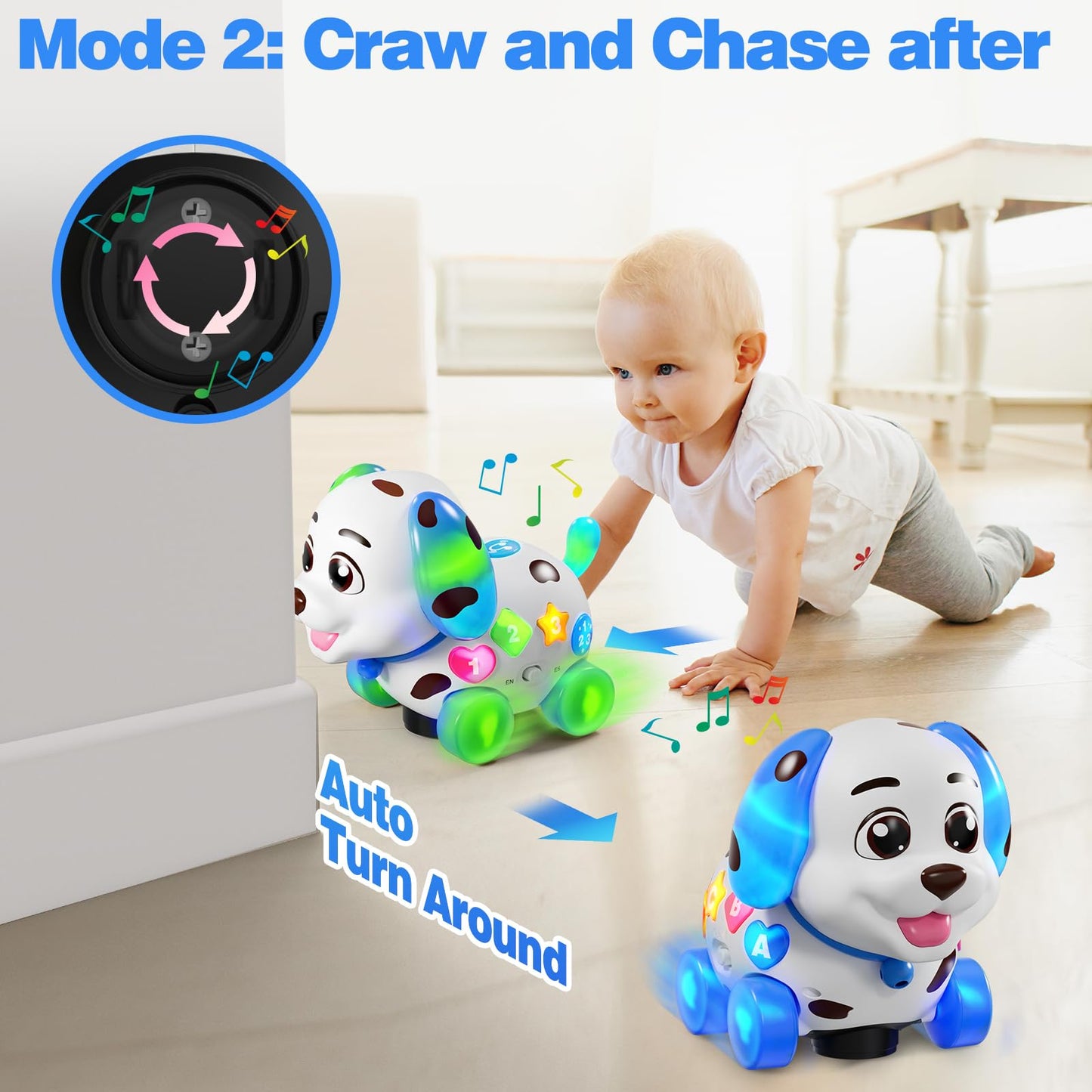Musical Puppy Toys for 1 Year Old Boy Gift, Crawling and Walking Baby Toy 6-9-12-18 Month, Birthday Gift for 1 Year Old Boy Girl, Bilingual Infant Toys for 7 8 10 Month Olds (Blue)