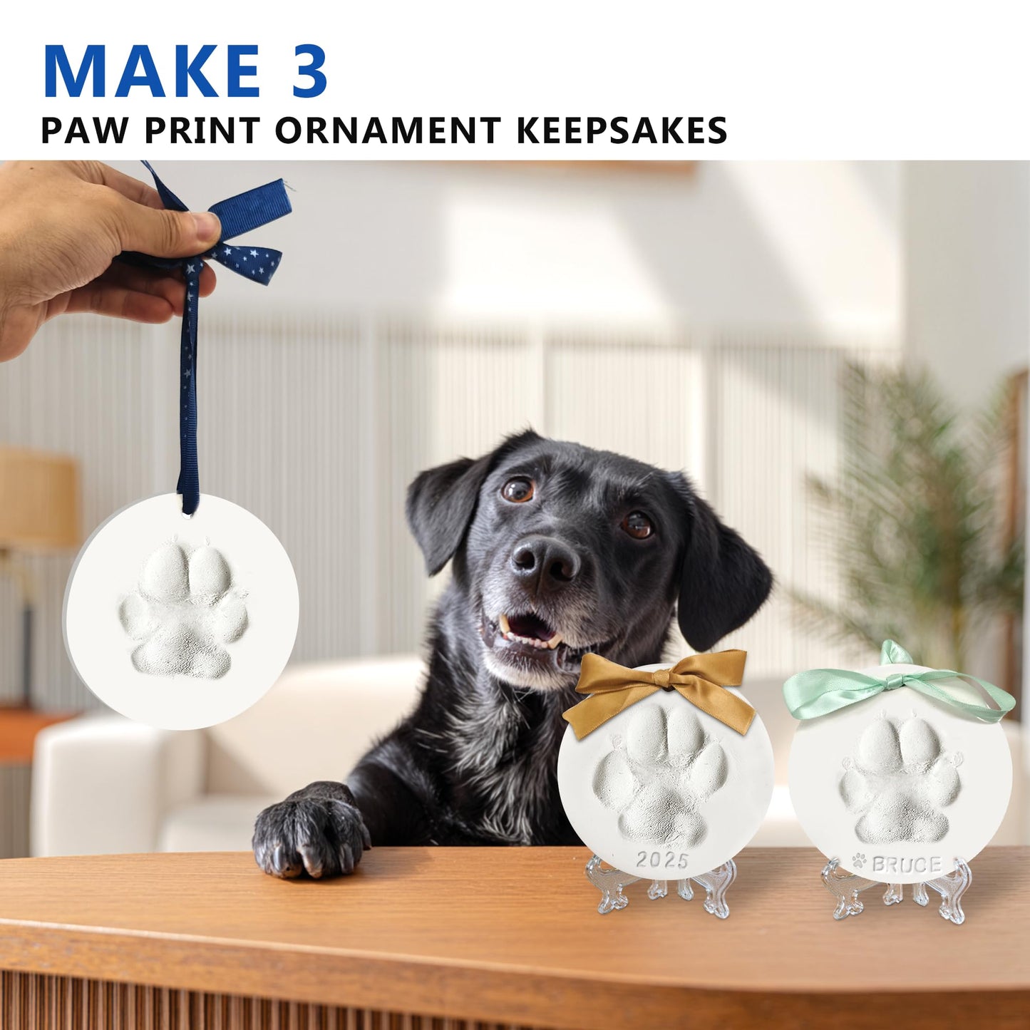 MYPAWLETS Pawprints Keepsake Kit for Dogs Cats,Make 3 Clay Paw Print Ornaments,Soft & Non-Toxic Clay,Pet Paw Prints Impression Kit,Dogs Christmas Tree Ornament,Gift for Pet Lovers-3 Round