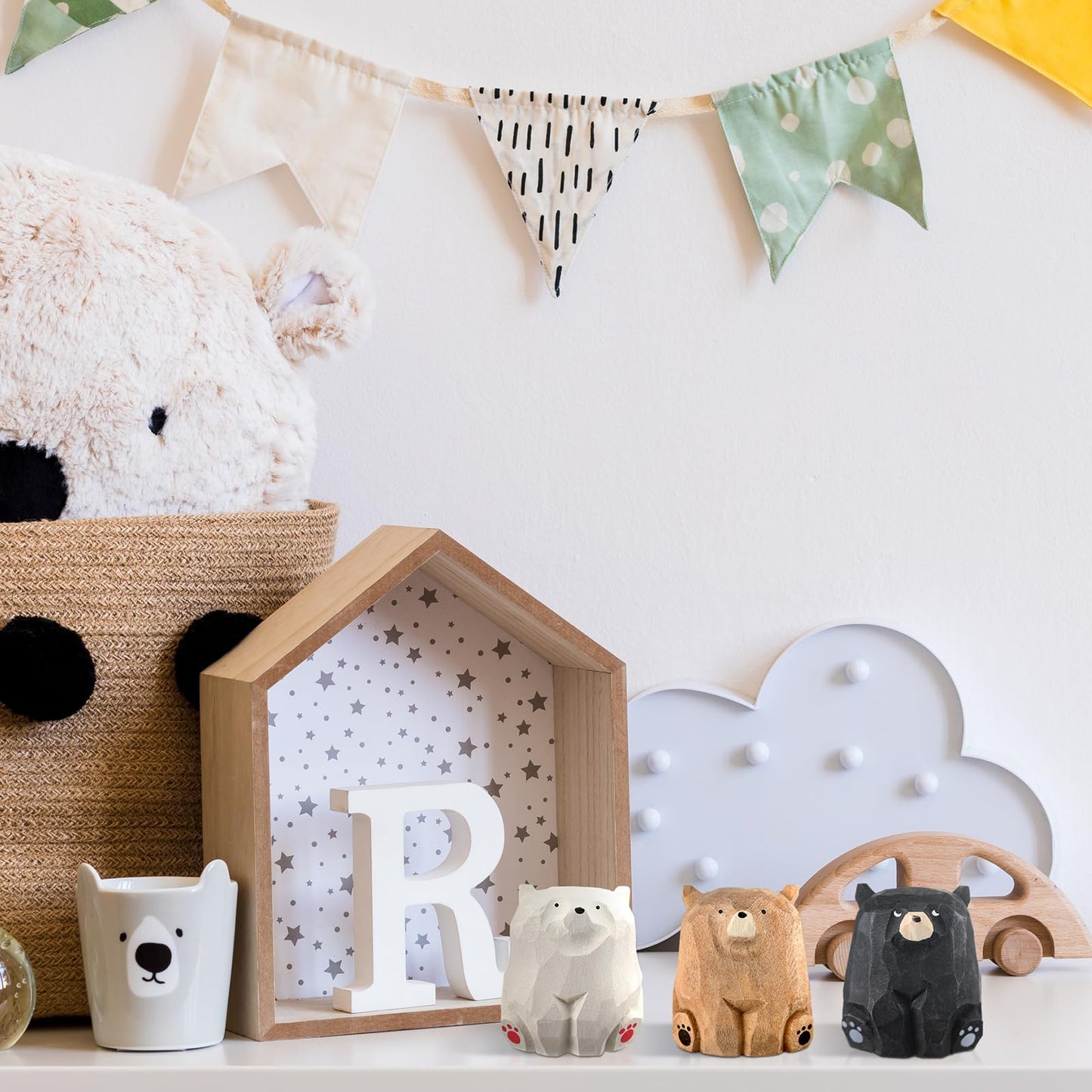 Lineshading 3 Pcs Mini Wooden Bears Figurines Handmade Carved Small Wooden Black Brown Bear Statue Miniature Ornament Holiday Bear Decor for Bedroom Playroom Gift(Standing,2 x 1.2 x 1.4 Inch)
