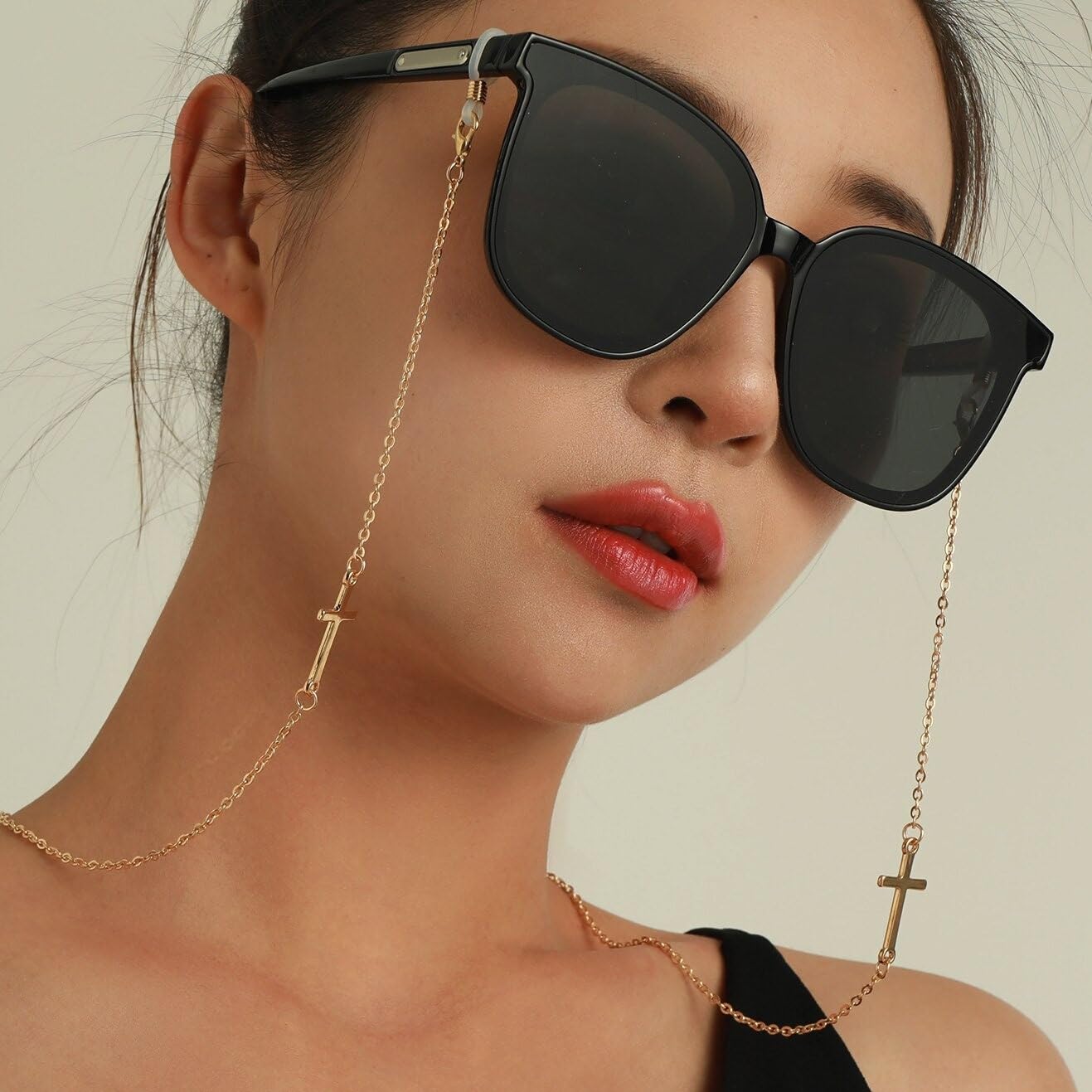 AllenCOCO Cross Glasses Chain, Glasses Strap For Women Sunglasses - 14K Gold Eyeglasses Chain, Eye Glasses Holders Around Neck