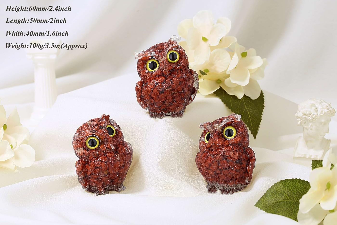 LAIDANLA Red Jasper 2.4" Owl Statue Natural Healing Crystal Cute Owl Animal Red Figurine Pocket Sculpture Reiki Spiritual Energy Gemstone Home Office Room Desk Decor Gifts for Women Men