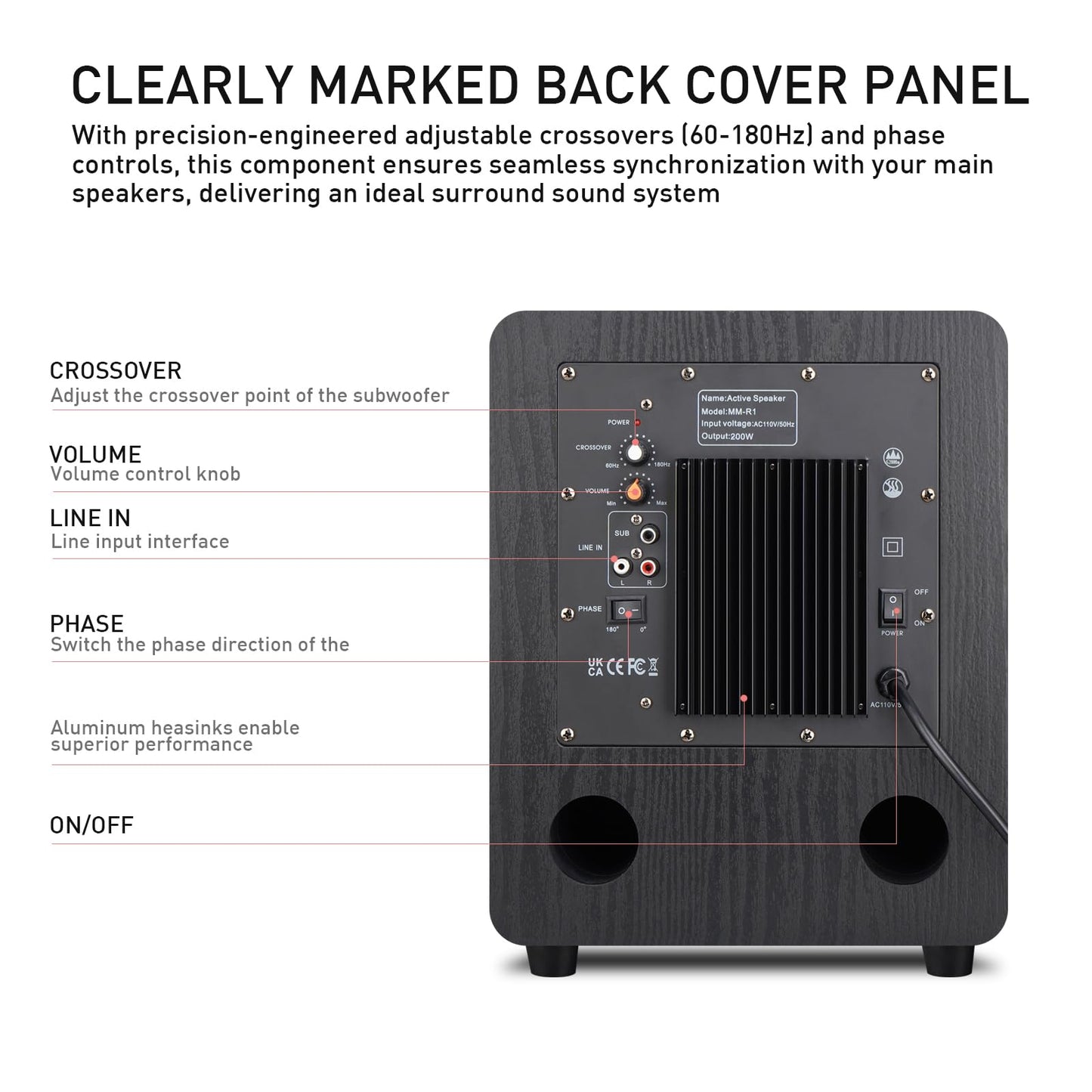 Elimavi 8" Powered Subwoofer Home Audio - 200W Deep Bass for Home Theater - Copper Driver, MDF Enclosure w/Aluminum Radiator - Ideal for Home Surround Sound Systems
