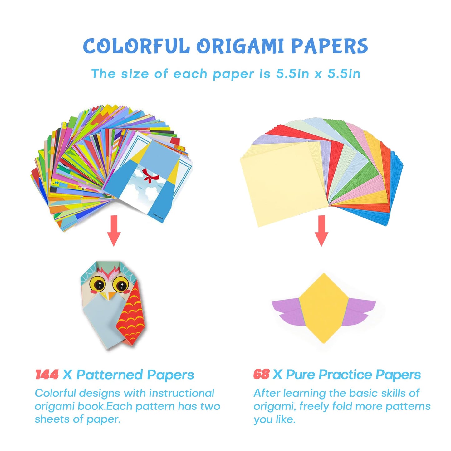 Origami Kit for Kids Ages 5-16, 212 Sheets with 72 Patterns & Instruction Book | Origami Paper Kit for Beginners & Advanced | Arts & Crafts Toys for Girls & Boys Ages 8-12 | Birthday & Christmas Gifts