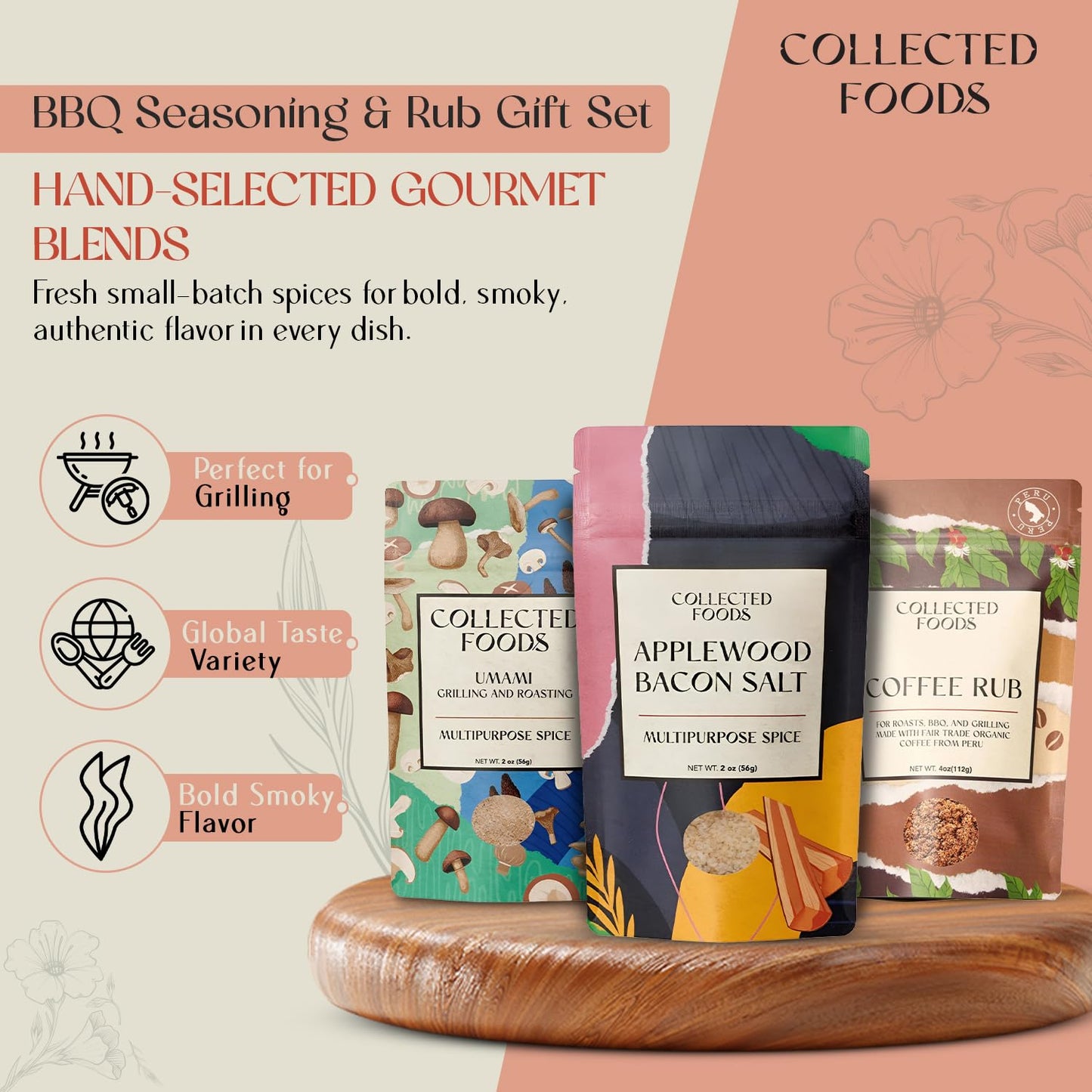 BBQ Rub Gift Set - 5 Spices Gift Set in Premium Box - Great Grilling Gift for Mother's Day, Father's Day, Birthday, Men, Women - Unique Barbecue Seasonings Gourmet Spice Set of 5: Bacon Salt, Harissa, Umami Mushroom Powder, Coffee Rub, Tuscan Grill