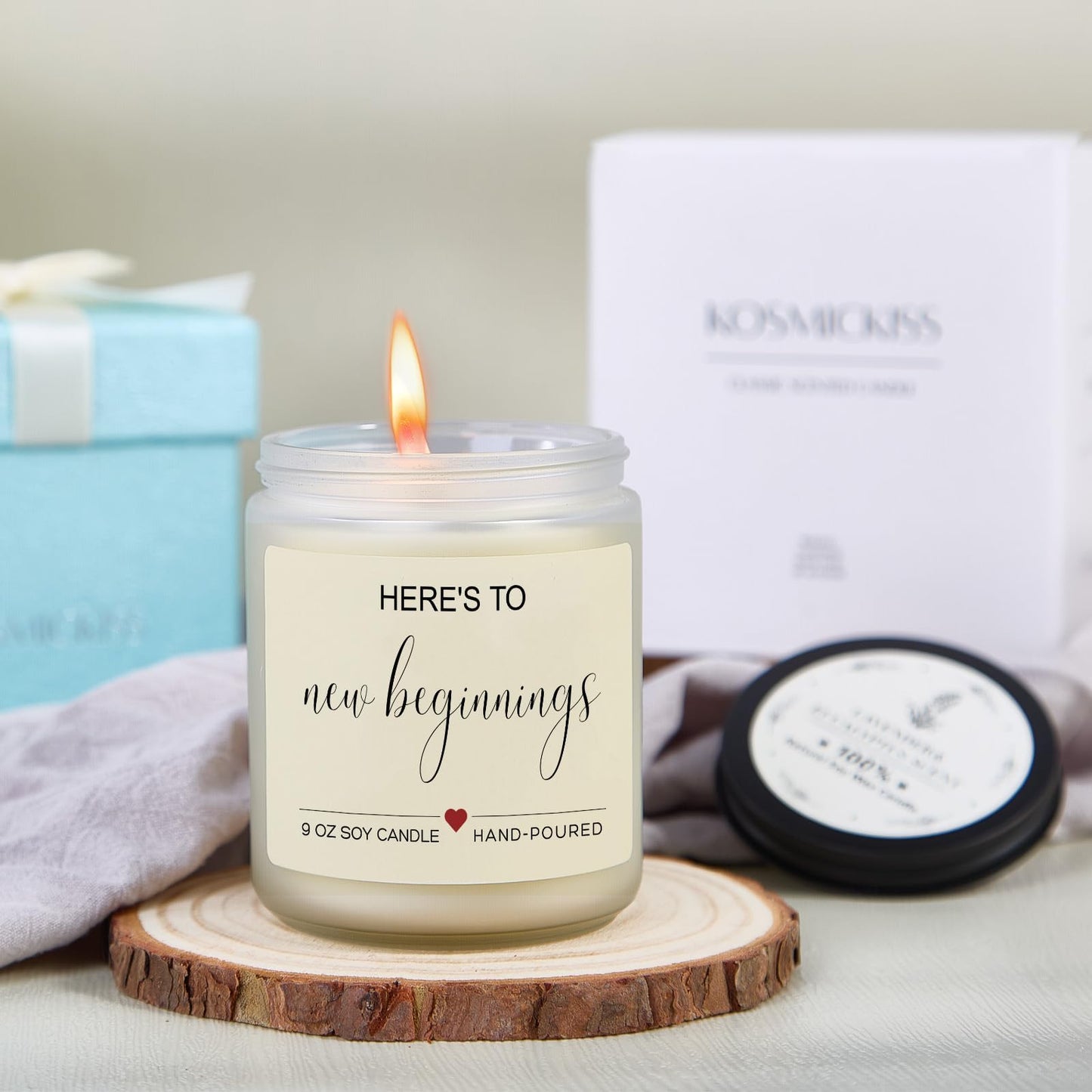 Kosmickiss New Beginnings Gifts for Women, Lavender Scented Candle, New Job, Farewell, Congratulations, Divorce Gifts for Women, Men, Coworkers, Friends
