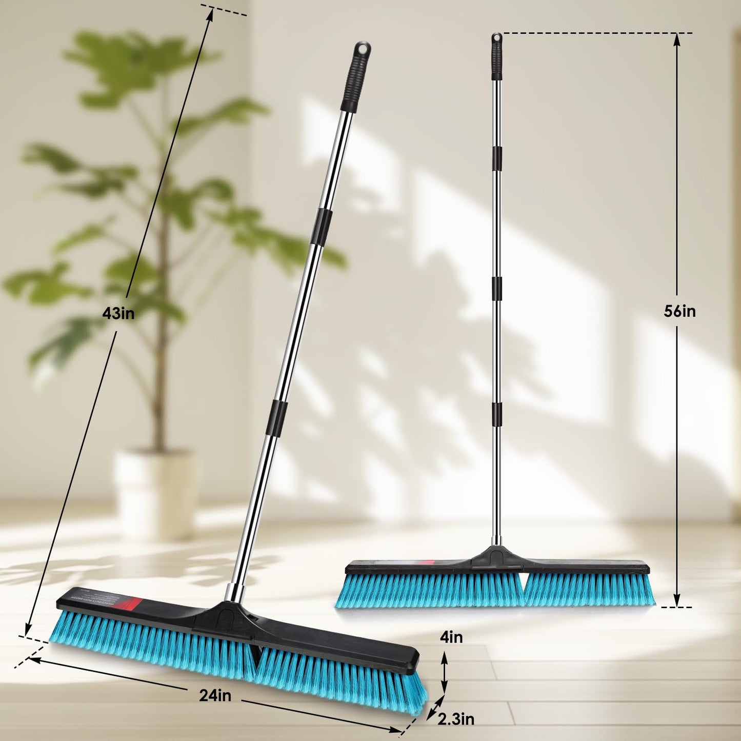24" Push Broom Outdoor Heavy Duty, Commercial Push Broom for Cleaning with 55" Long Handle and Stiff Bristles, Large Shop Broom for Driveway Garage Yard Patio Warehouse Concrete Floor Cleaning