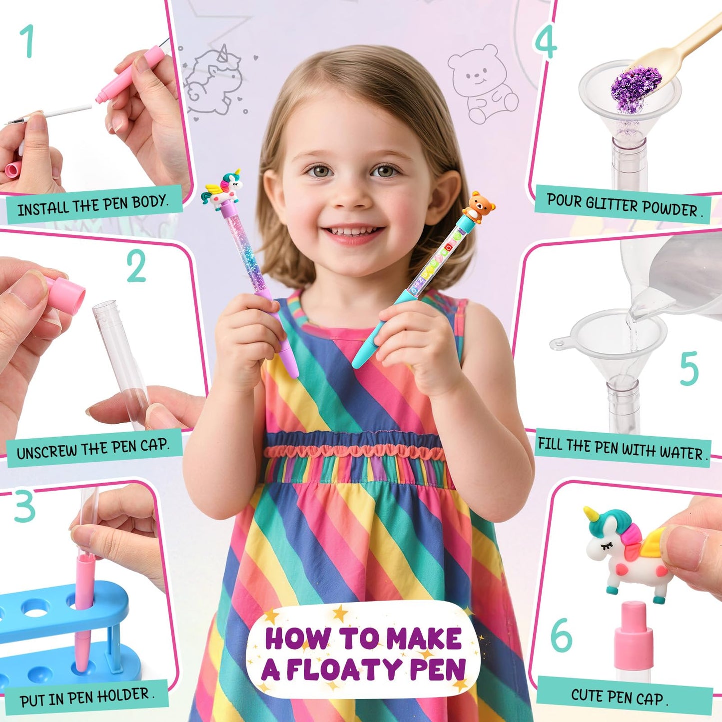 SNLN 50+ Accessories DIY Pen Making Kit, Pen Creator Studio, Making 12 Plush & Sparkly Pens, Creative Arts and Crafts for Kids Ages 5 6 7 8 Birthday Gifts for Kids Tweens Girls 9 10 11 12 Years