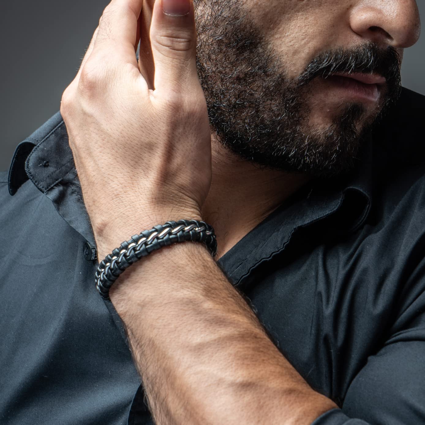 SERASAR Mens Leather Bracelets African Bracelet for Men Silver Cowhide Gift Box Braided Stainless Steel Jewelry Wrist Band Cuff Wrap Rope Bangle Dad Man Pulseras para Hombres Cuero Regalo