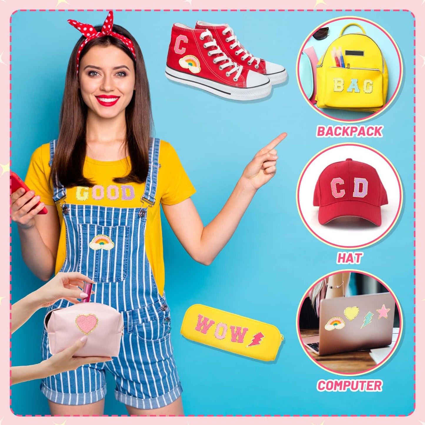 Iron on Chenille Letters Patches, 72 Pcs Self Adhesive Patches Alphabets 2.2 Inch Sew on Patches Varsity Initial Fabric Stickers Fuzzy Towel Embroidered Patches for Clothing Caps