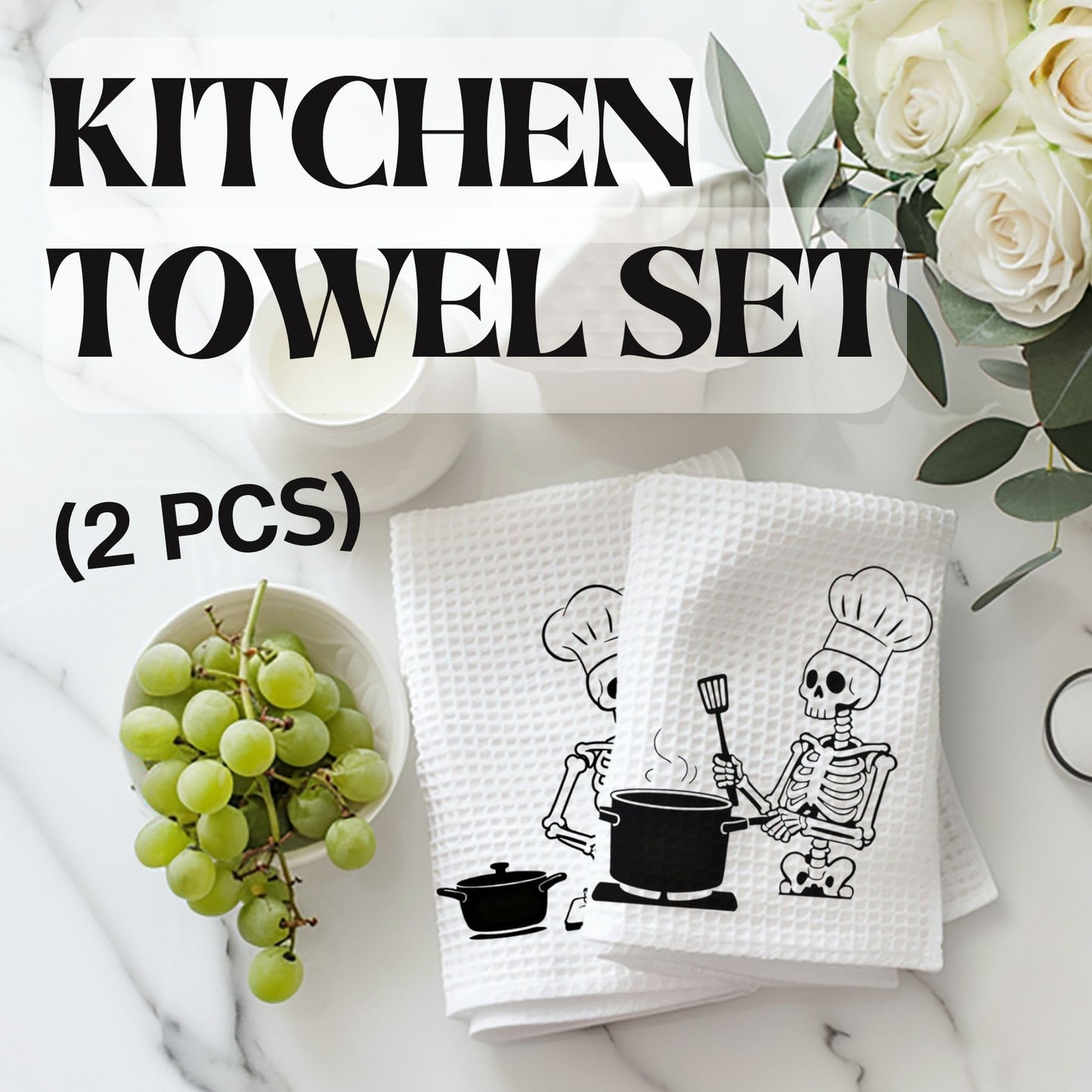 InnoBeta Skull Gifts for Women, Hand Towel Gifts for Skull Lovers, Kitchen Towel Set, Soft Waffle-Knit, 16x24 Inches Microfiber Dish Tea Towel, 2 Pack