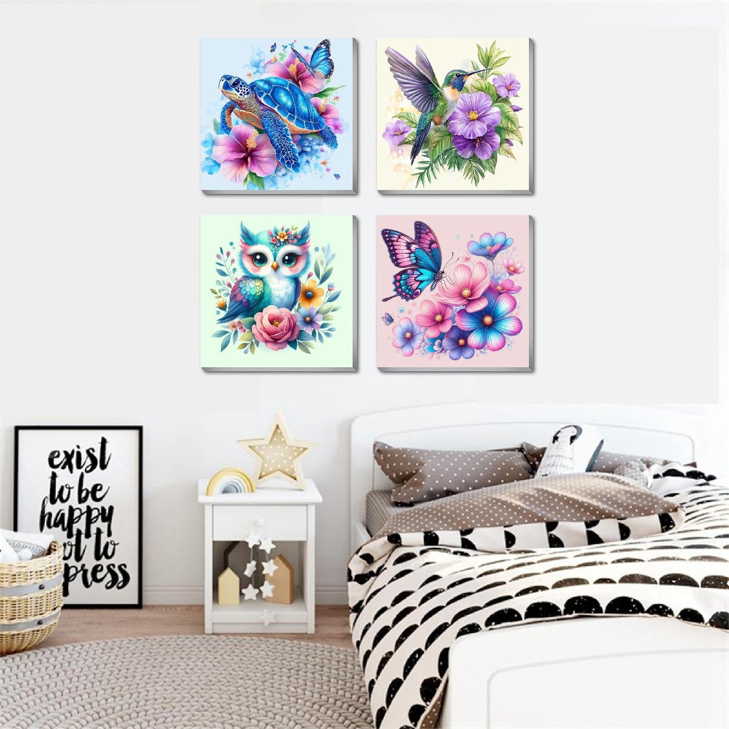 Canrichshop 4 Pack Framed Paint by Numbers Kit for Adults Beginner & Ages Over 12,Animals Paint by Number Kits, DIY Number Painting for Adults Flowers for Decor Present 8X 8 inch