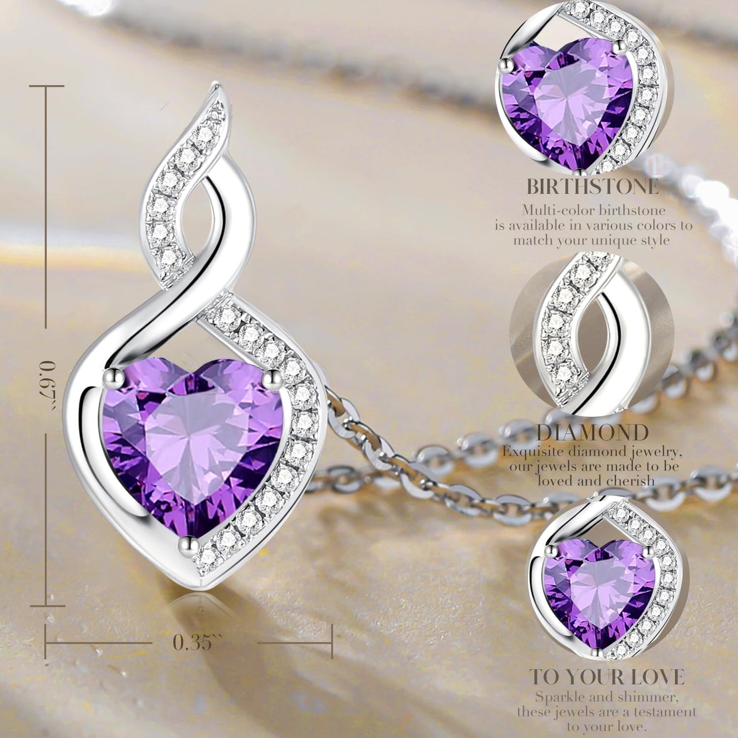 FANCIME Amethyst Necklace 14K Solid White Gold Heart Pendant with Diamond February Birthstone Necklace Jewelry Gifts for Mom Women