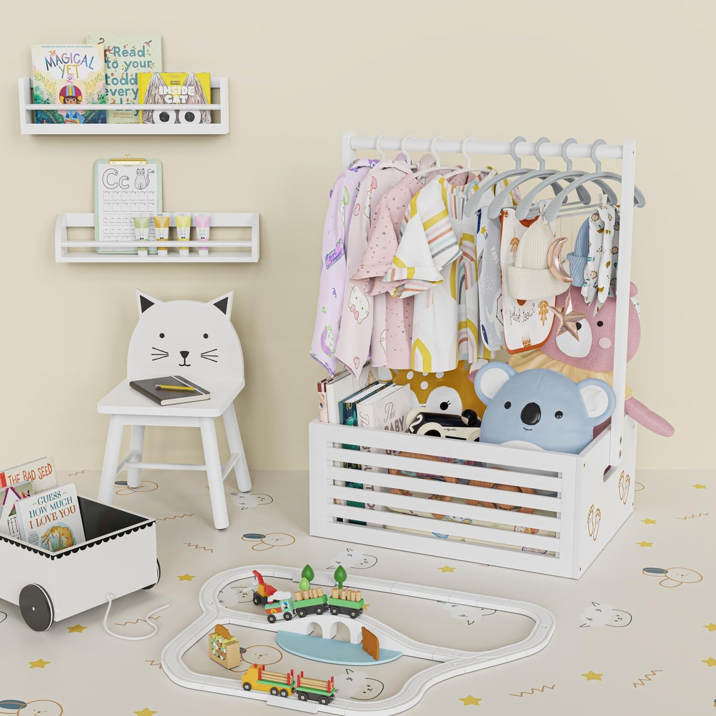 BAMBOOHOMIE Baby Shower Crate Closet, Baby Baskets with Hangers Handle, Baby Crate Box for Baby Shower, Welcome Gift Basket for Newborn Baby, Pregnancy Gift for New Parents (White, Large Size)