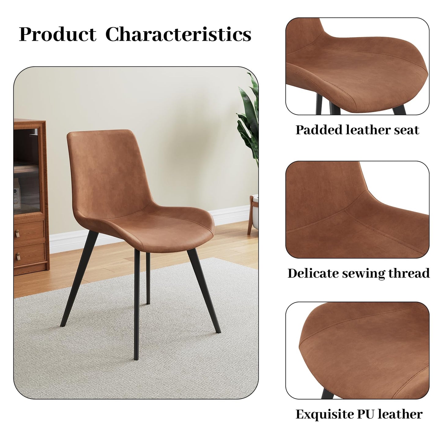 HIPIHOM 43.3"-59.1" Extendable Round Dining Table Set for 6, Mid Century Modern Wooden Round Table, Leisure Coffee Table,w/ 6 PU Leather Chairs