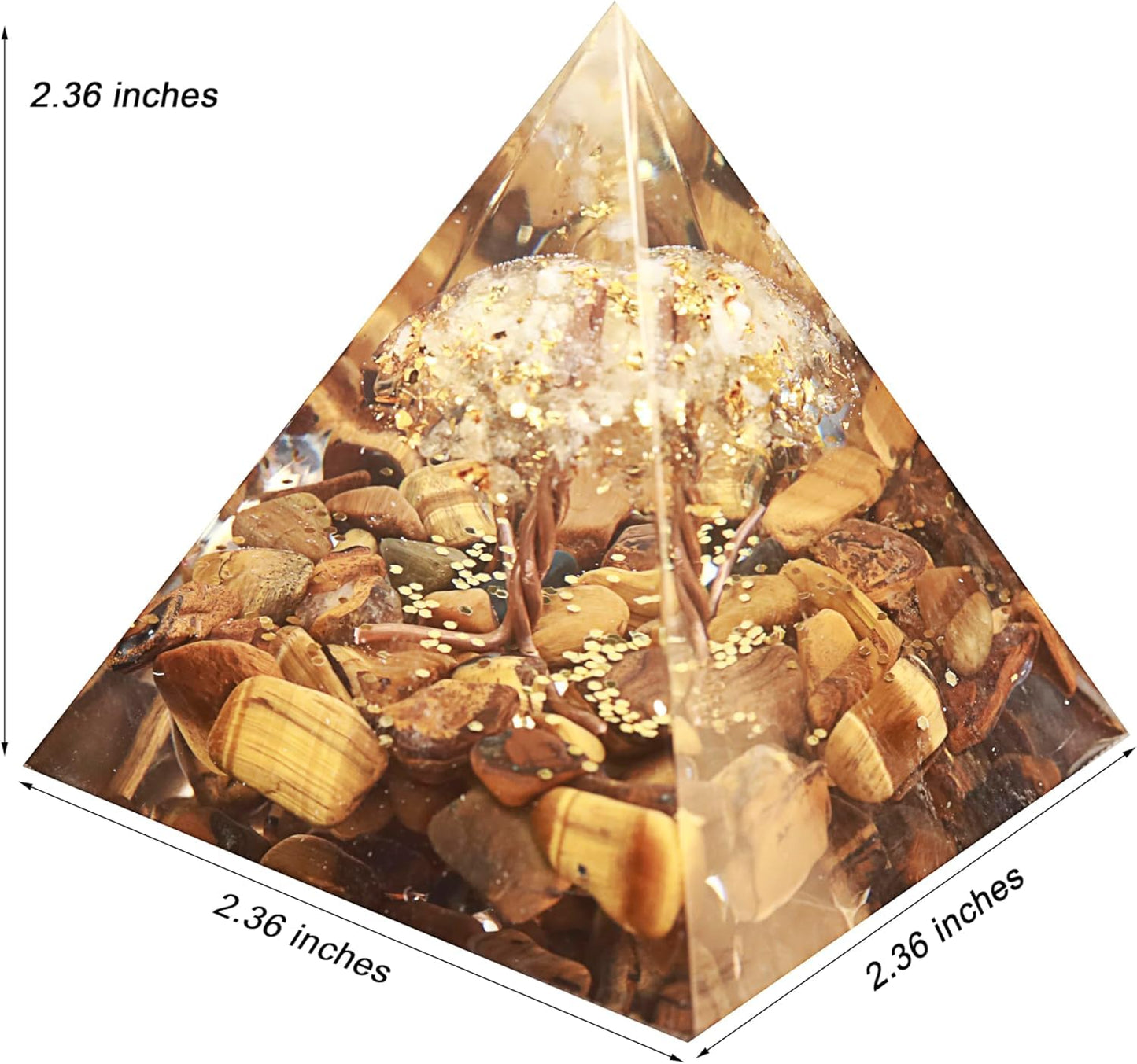 Tree of Life Orgone Pyramid Citrine with Tiger Eyes Positive Energy Healing Crystals Pyramid for Reduce Stress Chakra Reiki Meditation Attracts Lucky and Success