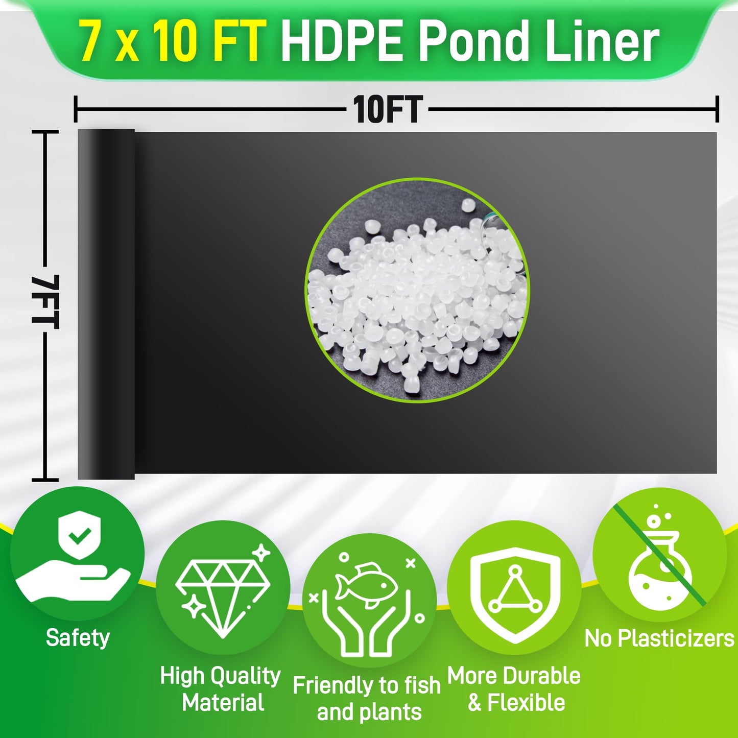 Sinimaka Pond Liner, 7 x 10 Ft HDPE Small Pond Liners for Outdoor Ponds, Pond Liners for Koi, Fish, Water Garden, Fountain, Waterfall