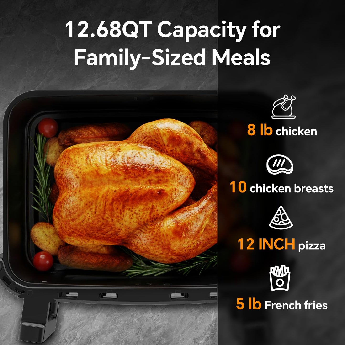 Emphsism 1600W Dual Zone Air Fryer Oven,12.69QT with Divider,Nonstick & Dishwasher-Safe Basket,Match Cook & Smart Finish to Roast,Recipes for Easy Cooking,Digital Touchscreen,Metal Sliver