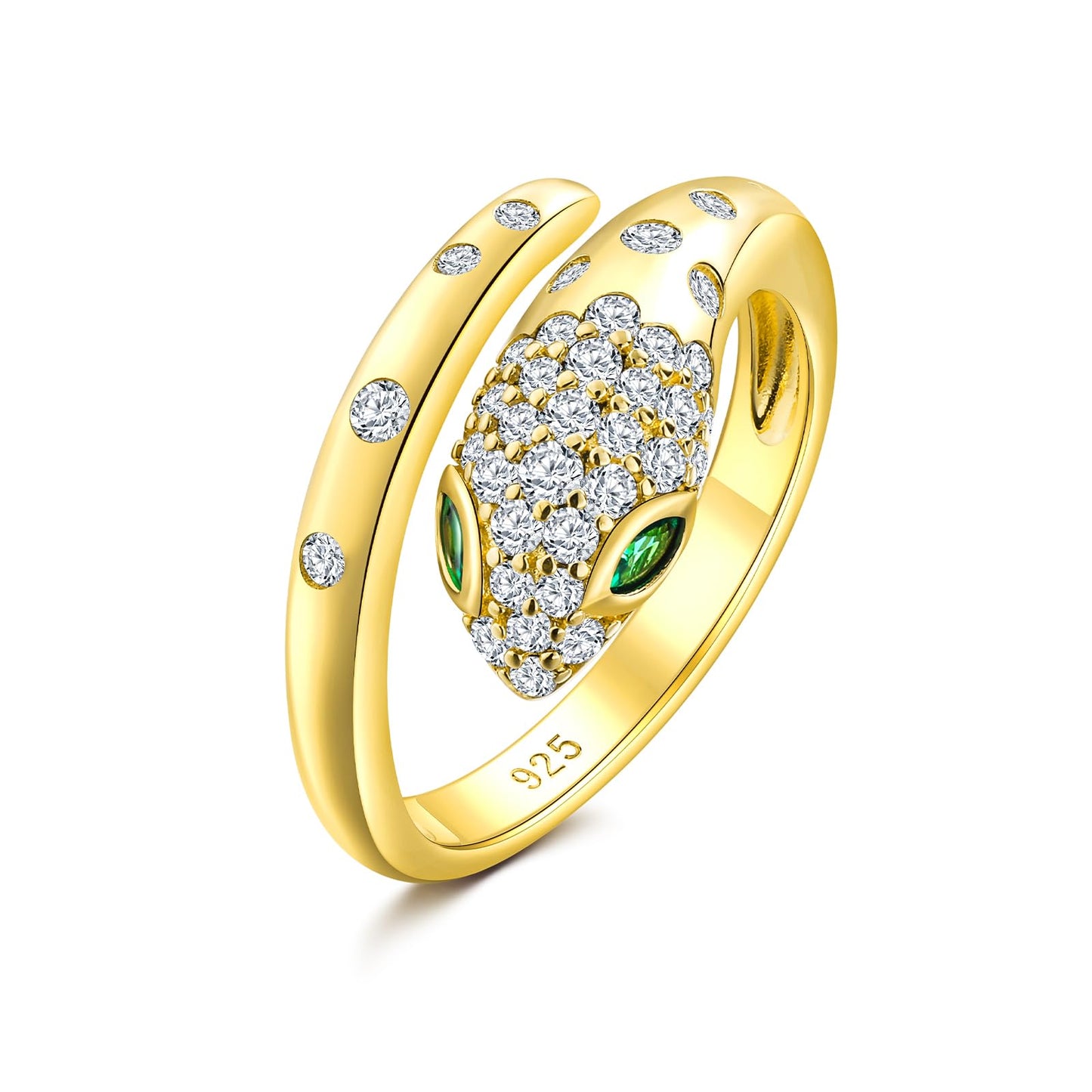 RANDES Snake Ring Sterling Silver Green Emerald Cubic Zirconia Statement Cocktail Rings for Women Men Adjustable Fashion Punk Jewelry Size 10