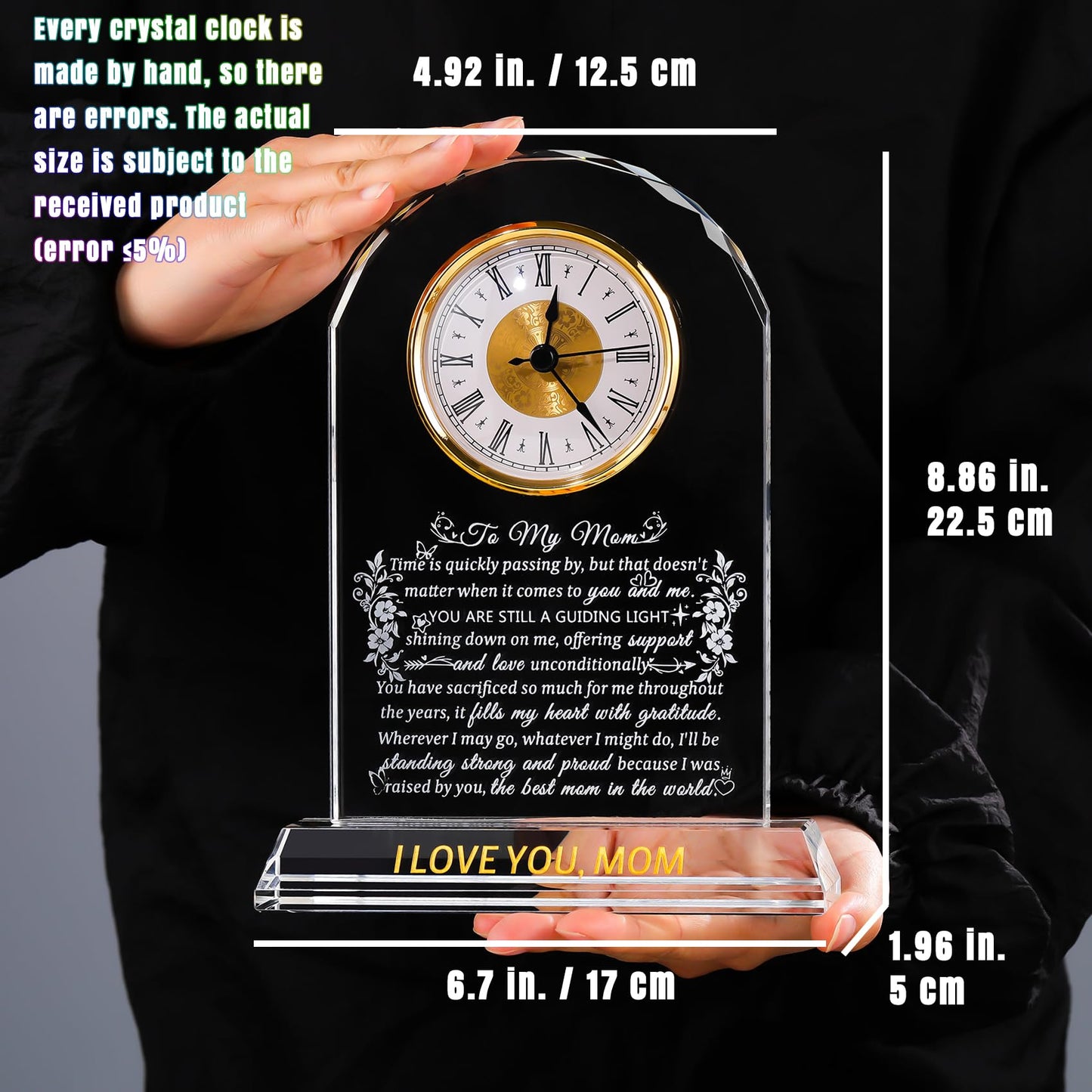 Ornalrist Gifts for Mom Crystal Clock Form Son Daughter on Mother's Day, Birthday - to My Mom Crystal Clock for Mother Desk Home Decor (8.8in, Gift Boxed)