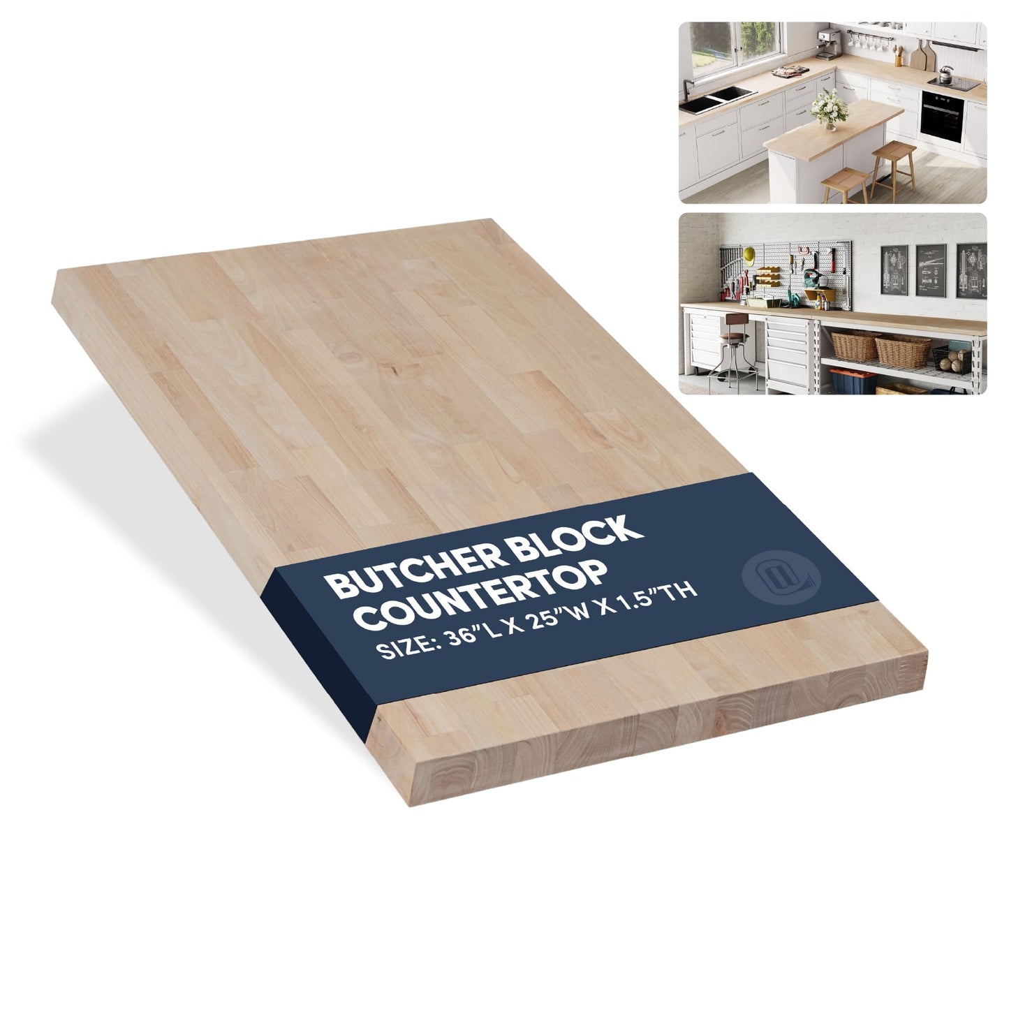 AllForWood 36''L x 25''W x 1.5''Th Birch Solid Wood Butcher Block Countertop, Butcher Block Table Top for DIY Washer Dryer/Island/Kitchen Countertop (Unfinished)