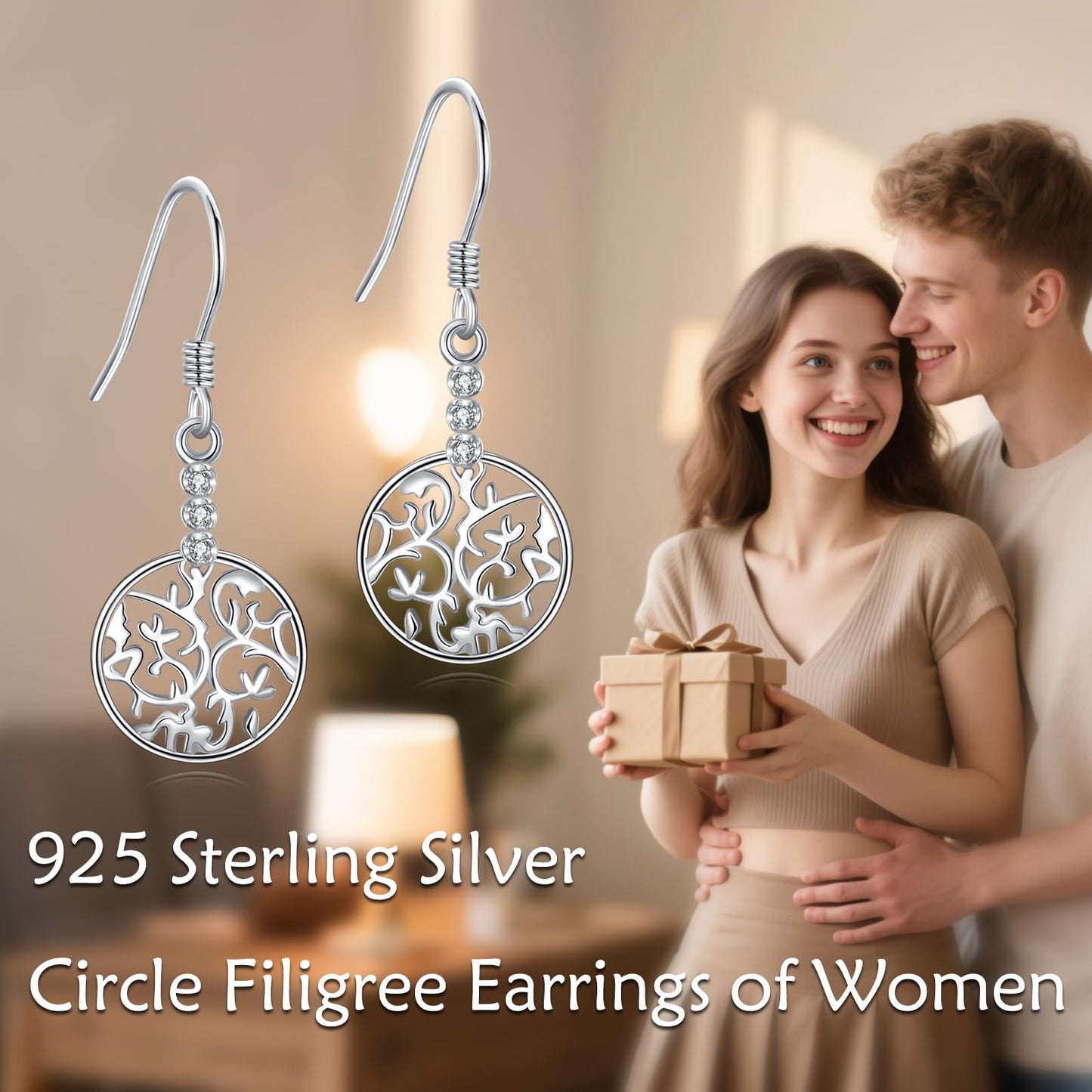 925 Sterling Silver Tree of Life Earrings for Women Dangle Filigree Teardrop Leverback Earrings Birthday Mothers Day Jewelry for Mom (Filigree)