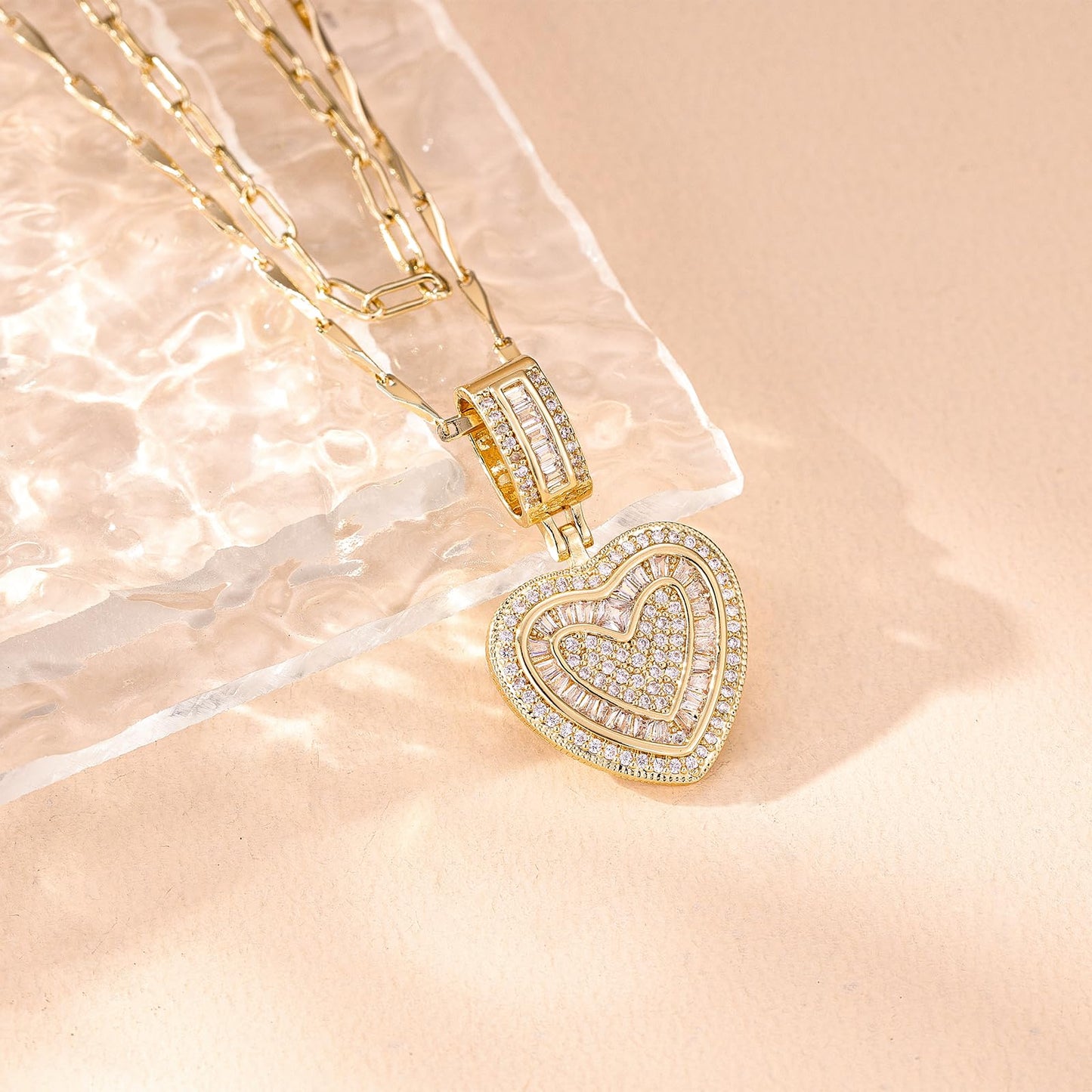 MEIITRUE Heart Necklaces for Women Trendy 14k Gold Plated Dainty Layered Necklace Set Cubic Zirconia Love Pendant Choker Thin Paperclip Chain Stackable Jewelry Gift