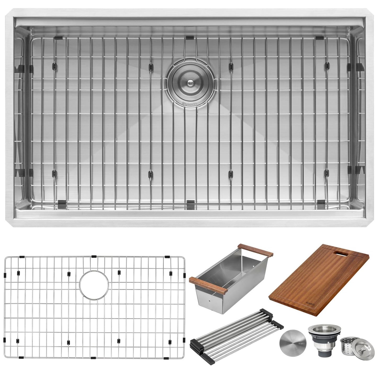 Ruvati 30-inch Round Corner Undermount 16 Gauge Stainless Steel Workstation Kitchen Sink Single Bowl – Soundproof Multifunction Chef Sink with Cutting Board & Accessories – RVH8320