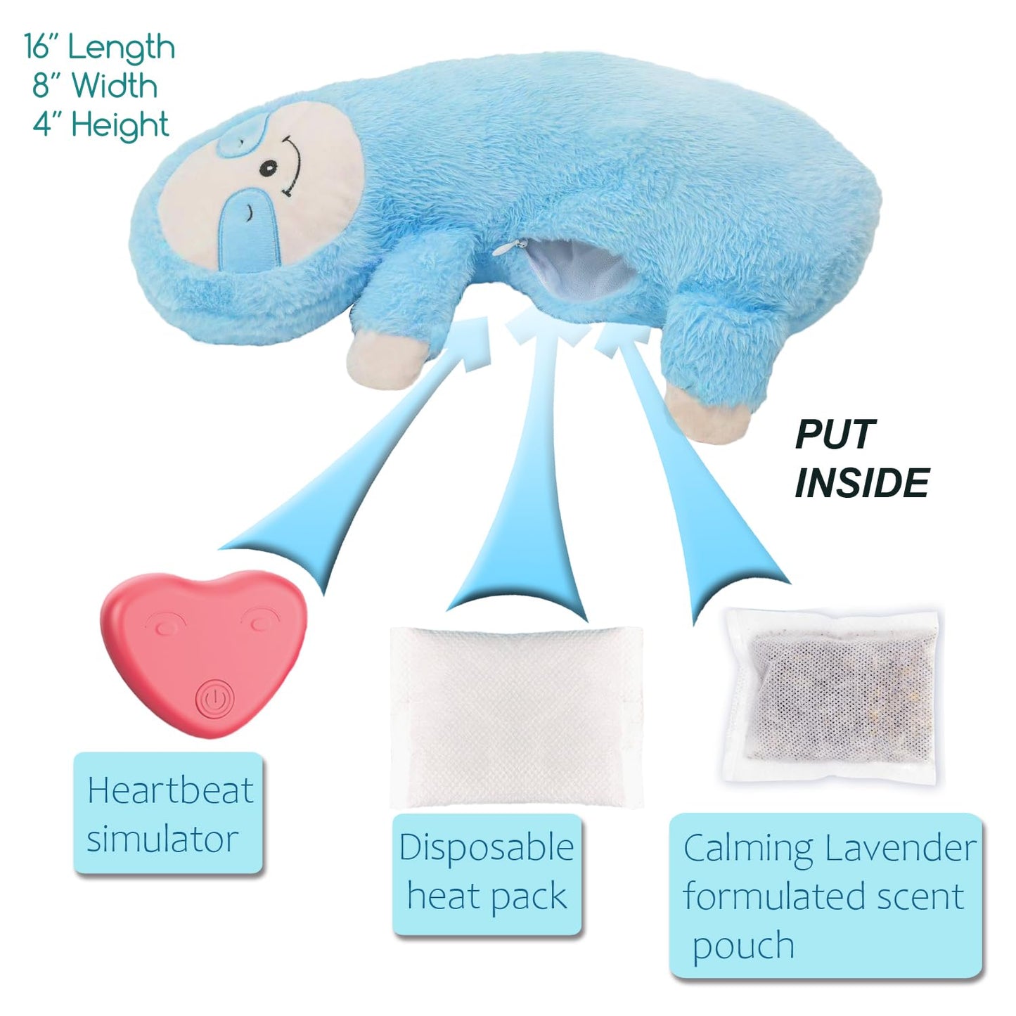Roctocesy HushHarbor Puppy Heartbeat Toy Pillow, Anxiety Relief Sleep Aid, Sloth-Shaped Protects Neck Dog Plush Toys,Cat Neck Pillow & Pet Calming