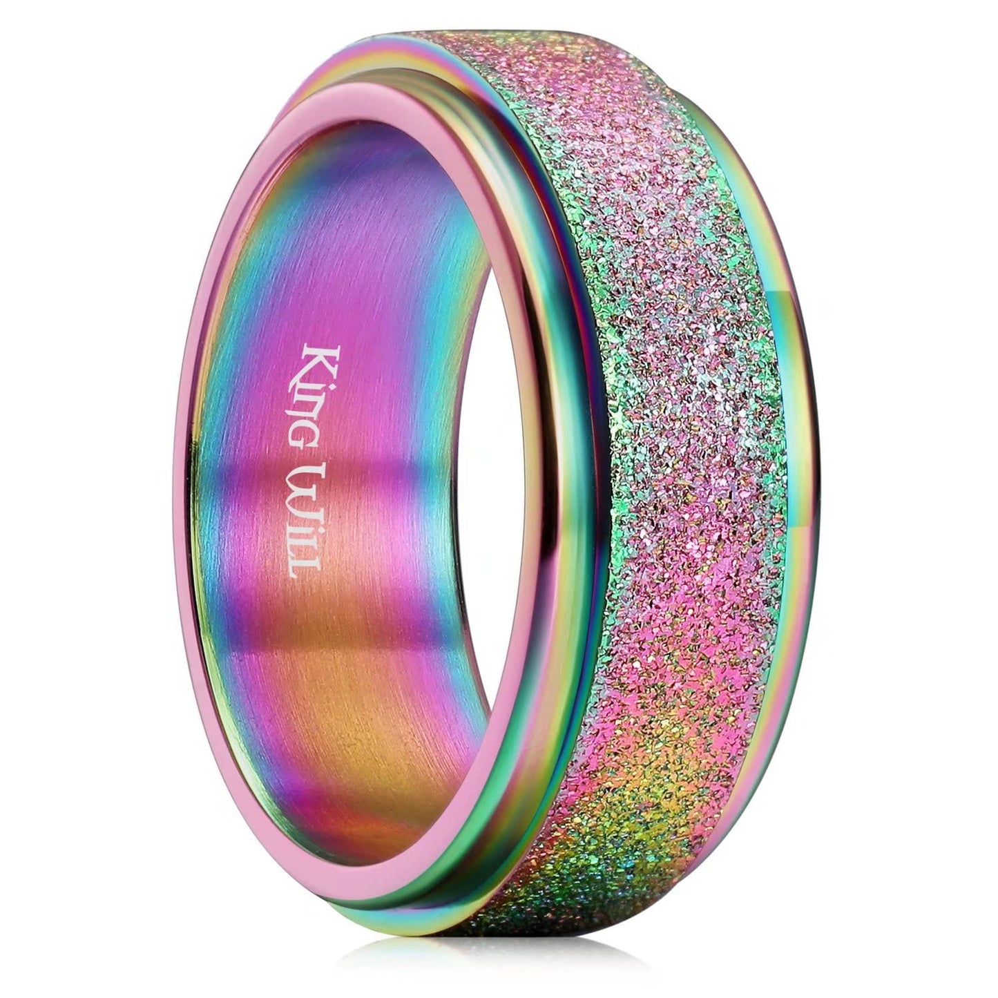King Will Mens Fidget Ring Rainbow 8mm Stainless Steel Ring Spinner Ring For Men Women Stress Anxiety Relief Rotating Ring Finger Teens Toy Sand Blasted Comfort Fit For Unisex Adults 12.5