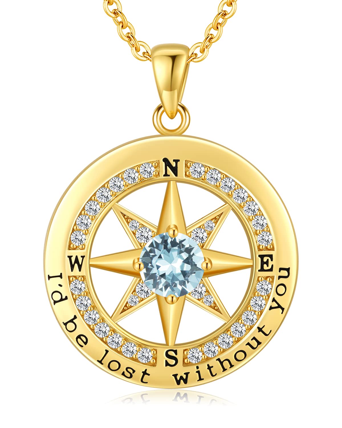 S925 Necklace Gift for Wife |Compass Jewelry |Women Anniversary |Sterling Silver |Girlfriend Birthday Necklaces for Her Valentines |I'd be Lost without You |Jewel 18K Gold Mar 03