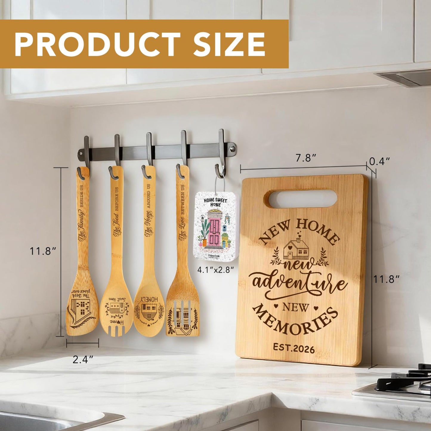 6 Pcs Housewarming Gifts Set for Women Friends Neighbor, New Home Essentials with Bamboo Cutting Board & 4 Blessing Spoons, New Home New adventure New Memories 2026