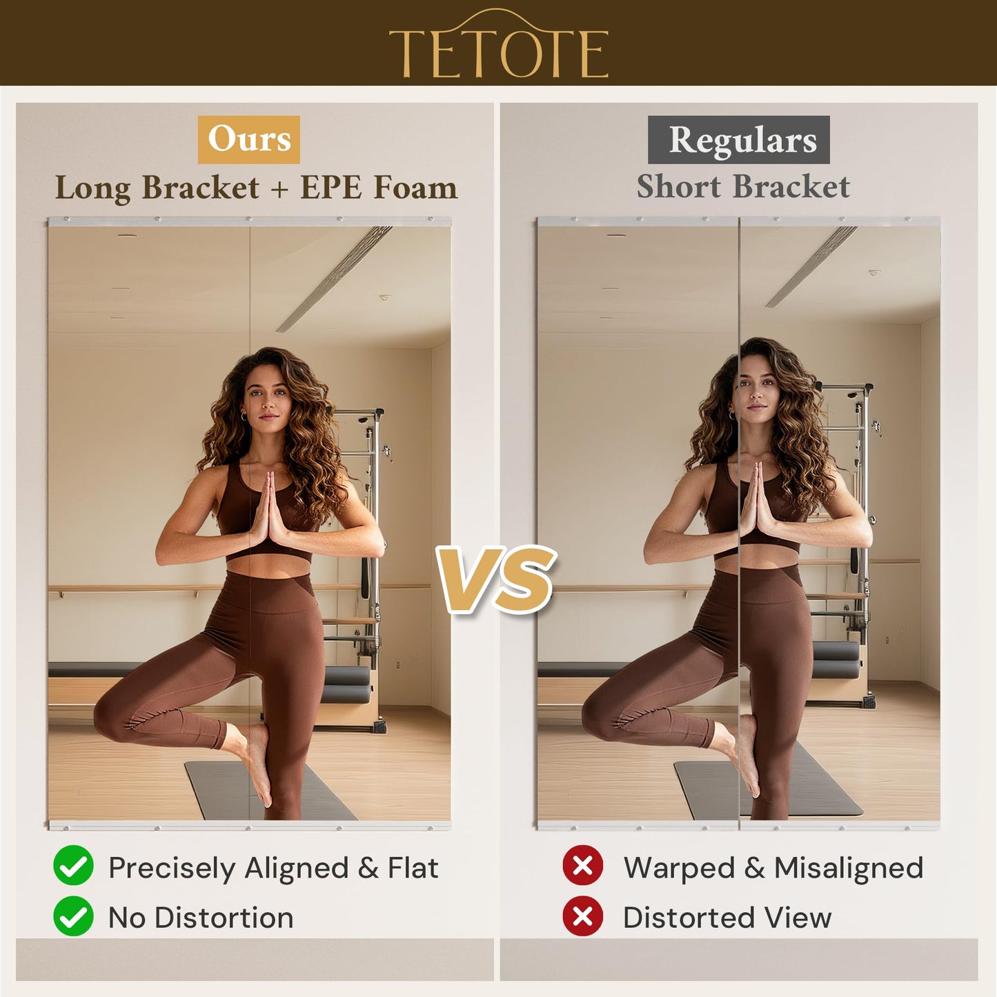 TETOTE Home Gym Mirror 72" x 36" - 1PC Large Tempered Glass Workout Mirrors for Home Gym, Exercise Fitness Wall Mounted Frameless Full Length Mirror for Garage, Dance Studio, Yoga, Living Room