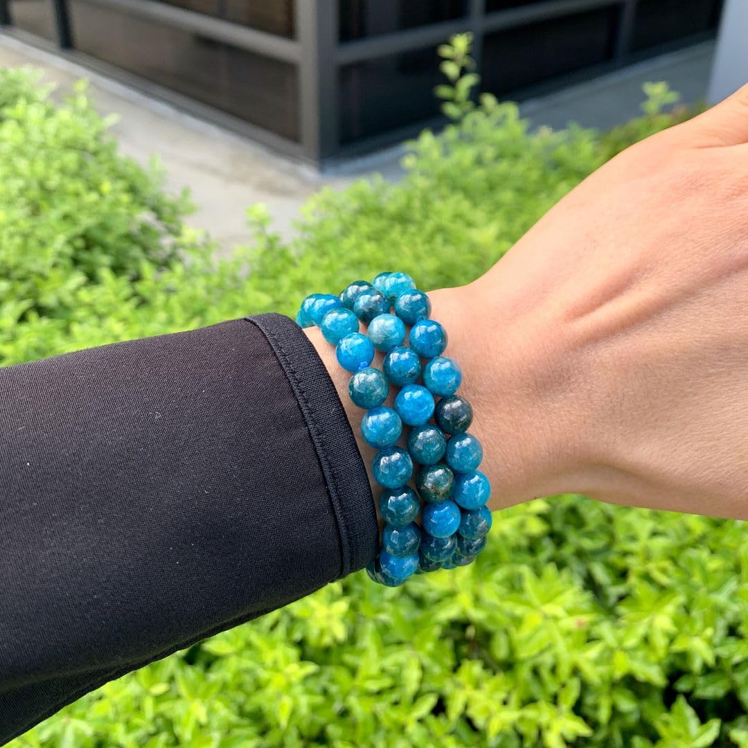 Adabele Real Natural Blue Apatite Gemstone Beaded Bracelet 7.5 inch Stretch Bracelet Chakra Healing Crystal Stone Jewelry Women Mom Gift (Unisex) GB8-B56
