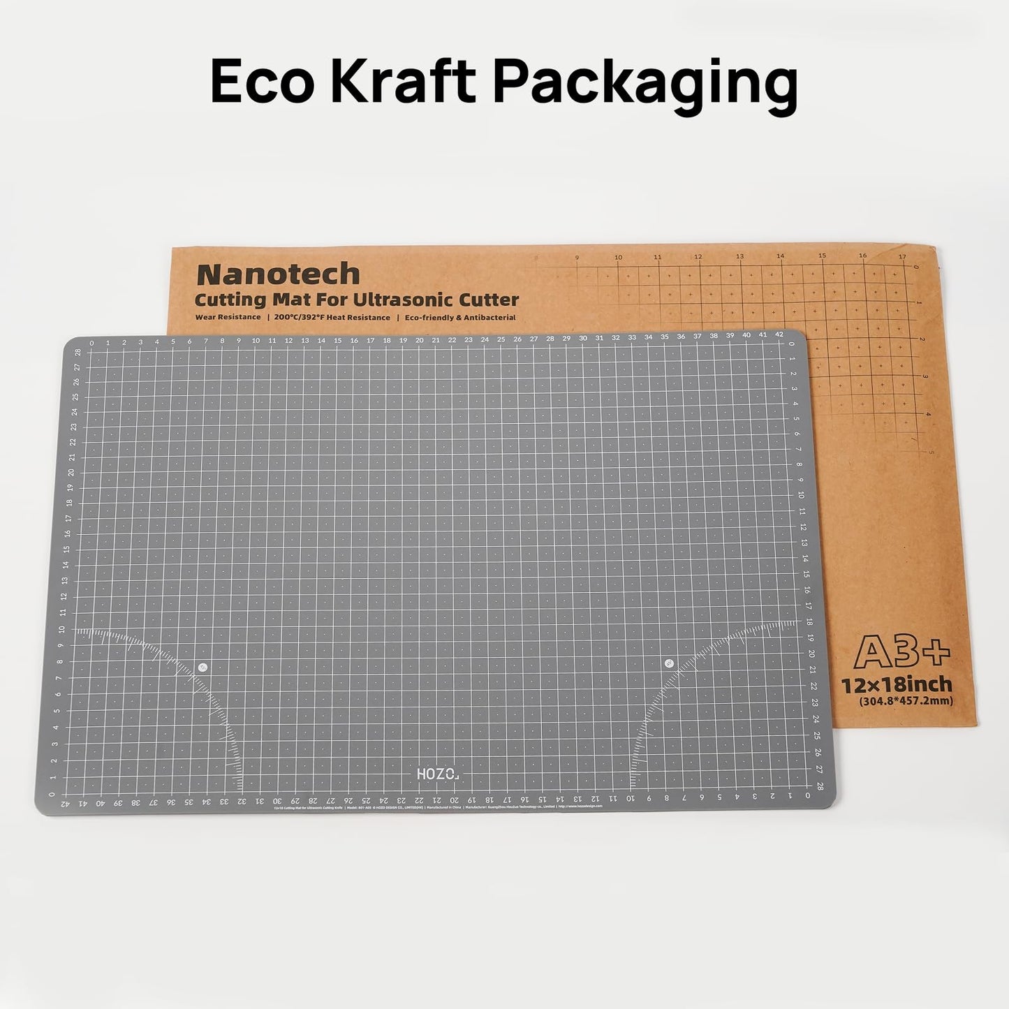 HOZO NanoTech Cutting Mat for Ultrasonic Cutter, 12" x 18" Self-Healing Cutting Mat, Glue-Free Eco Design, Heat-Resistant, Metric & Imperial Scales, Durable for Craft, DIY, 3D Printing & Model Making
