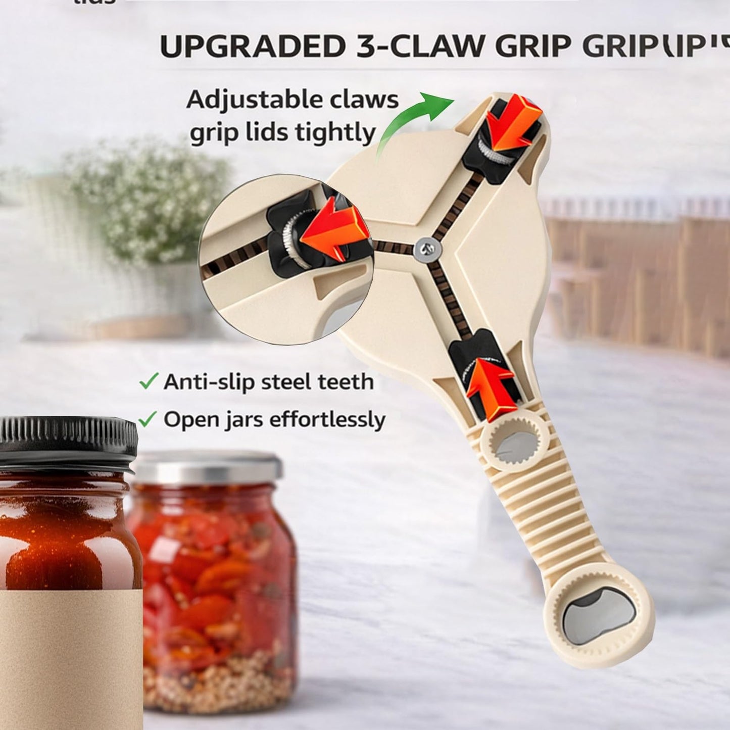 4-in-1 Jar Opener, Ergonomic Stainless Steel Jar Opener (Gray/Purple/Black), Adjustable Jar Opener Fits 1-3.5 Inch Lids, Jar Openers Top Rated For Seniors & Arthritic Hands(Black)