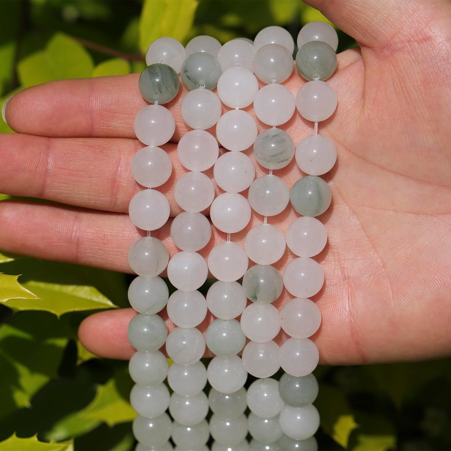 35pcs 10mm Natural Gemstone Beads for Jewelry Making Supplies,White Jade Healing Crystal Polished Round Loose Stone Beads for Bracelet Necklace 15 Inch