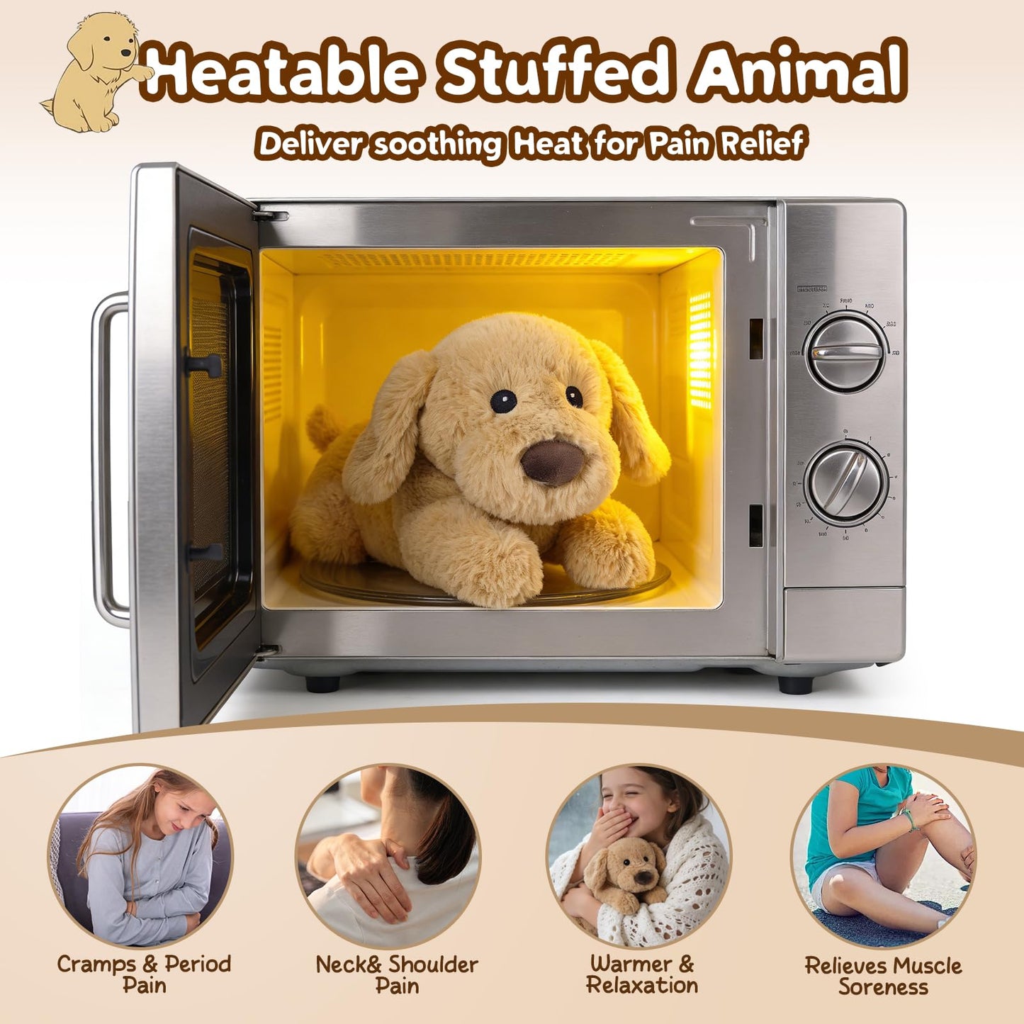 Dog Stuffed Animals, Microwavable Stuffed Animal Adorable Fluffy Puppy Plush for Warmth, Heatable Coolable Lavender Scent Puppy Plush Toy, Cute Soft Dog Plushies for Kids Adults Gift, Golden Retriever