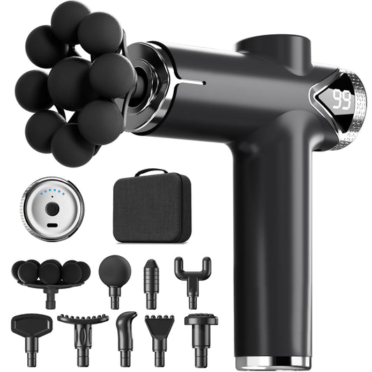 LEERCON Massage Gun, Deep Tissue Massager Gun for Pain Relief, Back Massage with 9 Massage Heads and 6 Speeds, Percussion Massager for Athletes, Gifts for Women Men Father's Day, Black