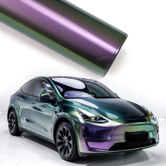 AuMoHall Gloss Purple to Mystic Green Metallic Chameleon Vinyl Wrap High Glossy Color-Shift Vehicle Car Body Vinyl Film Roll, 669.29" x 59.84" (The Whole Roll)