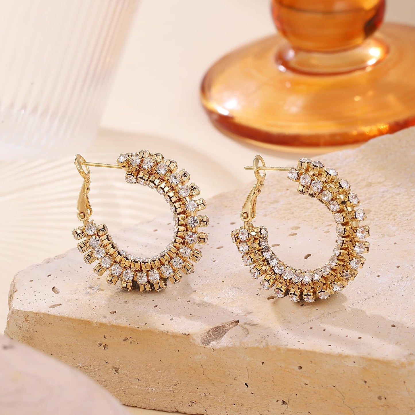 SayovatBek 14K Gold Plated 25–35mm Lightweight Hoop Earrings for Women, Cubic Zirconia, 925 Sterling Silver Post, Hypoallergenic Jewelry