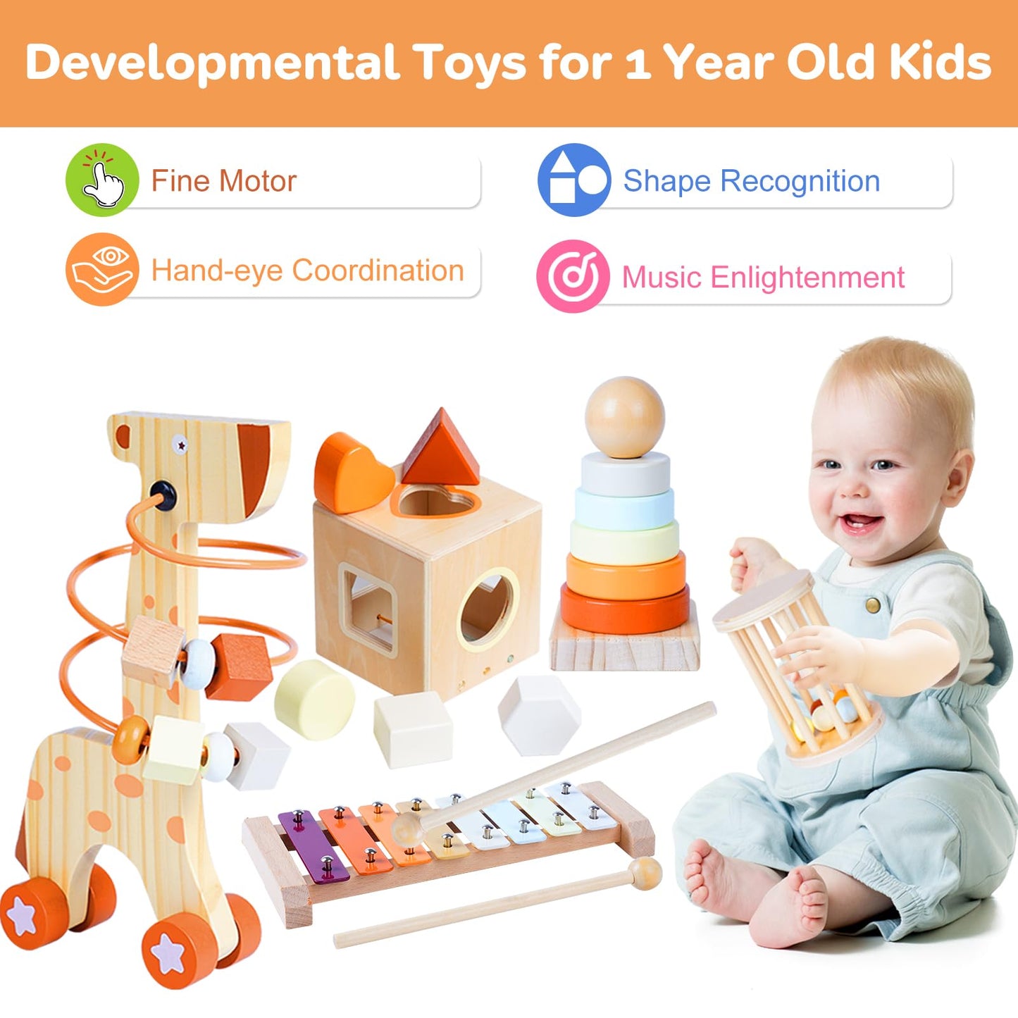 Smartwo Wooden Montessori Toys Set for Toddlers & Object Permanence Box for Baby