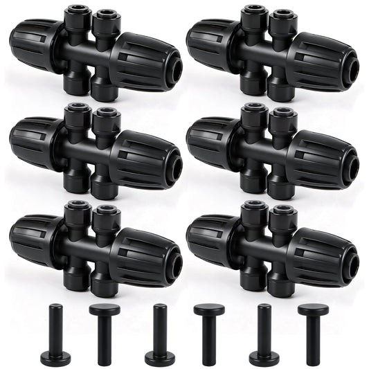 Copadri 6 Pcs Barbed Tee 1/2 Inch To 1/4 Inch Irrigation Tubing Fittings, 1/2 Inch(1/2" ID x 0.65" OD) To 1/4 Inch Quick Connect Irrigation Adapter 16mm Hose Locked T Reducer To 1/4" Water Line