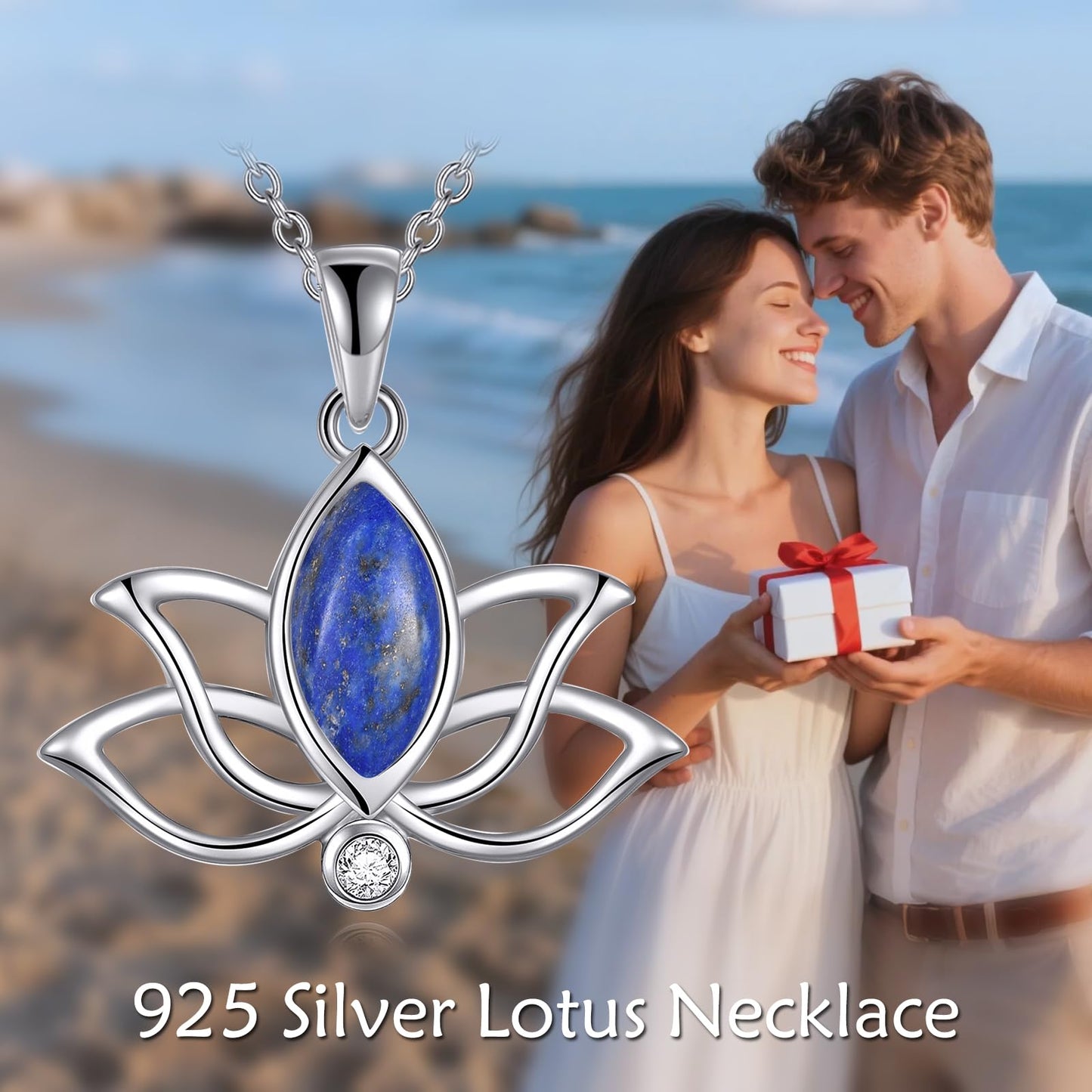 YFN Lotus Flower Necklace Sterling Silver Lapis Lazuli Lotus Pendant Lotus Jewelry Gifts for Women