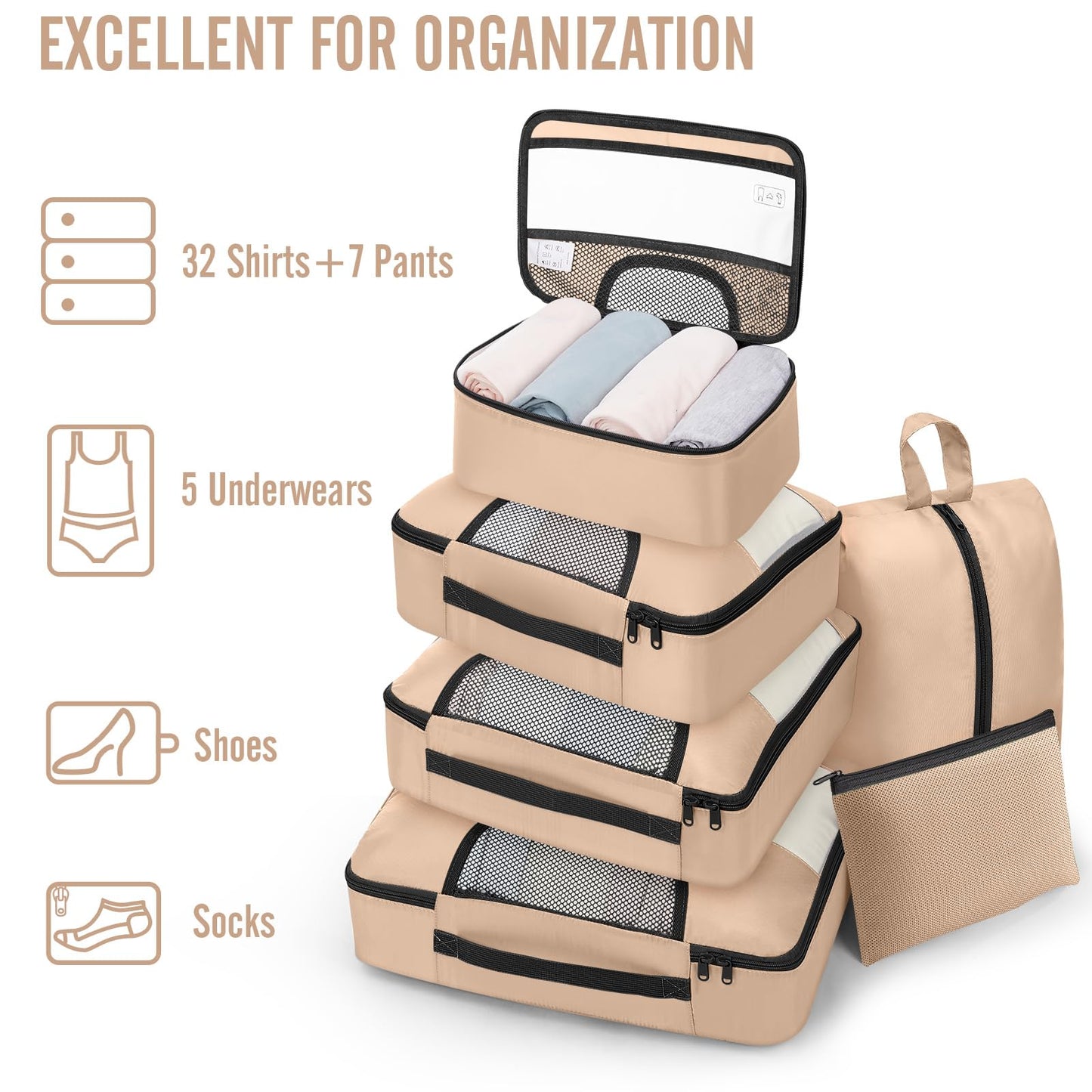 Veken 8 Set Packing Cubes for Travel Essentials, Suitcase Organizer Bags in 4 Sizes, Carry-On Luggage Accessories with Large Laundry & Hanging Toiletry Bag, Must-Have for Airplane, Road Trip & Camping