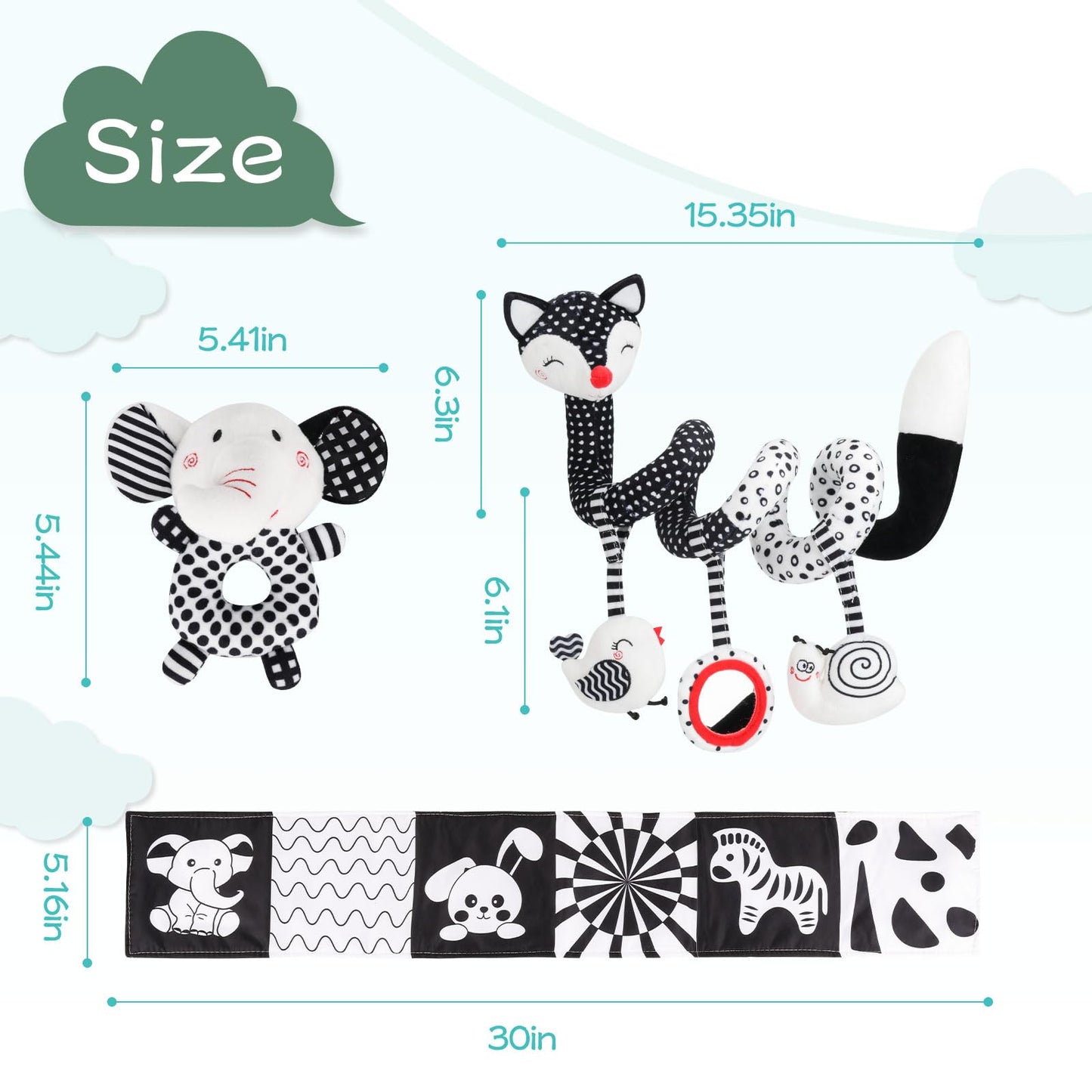 AJsupojouet High Contrast Black and White Baby Toys 3-Piece Newborn Essentials Set with Hanging Toys,Rattle Crib Mobile,baby Book & Car Seat Stroller Toys for 0-3-6-12 Months Infant Development